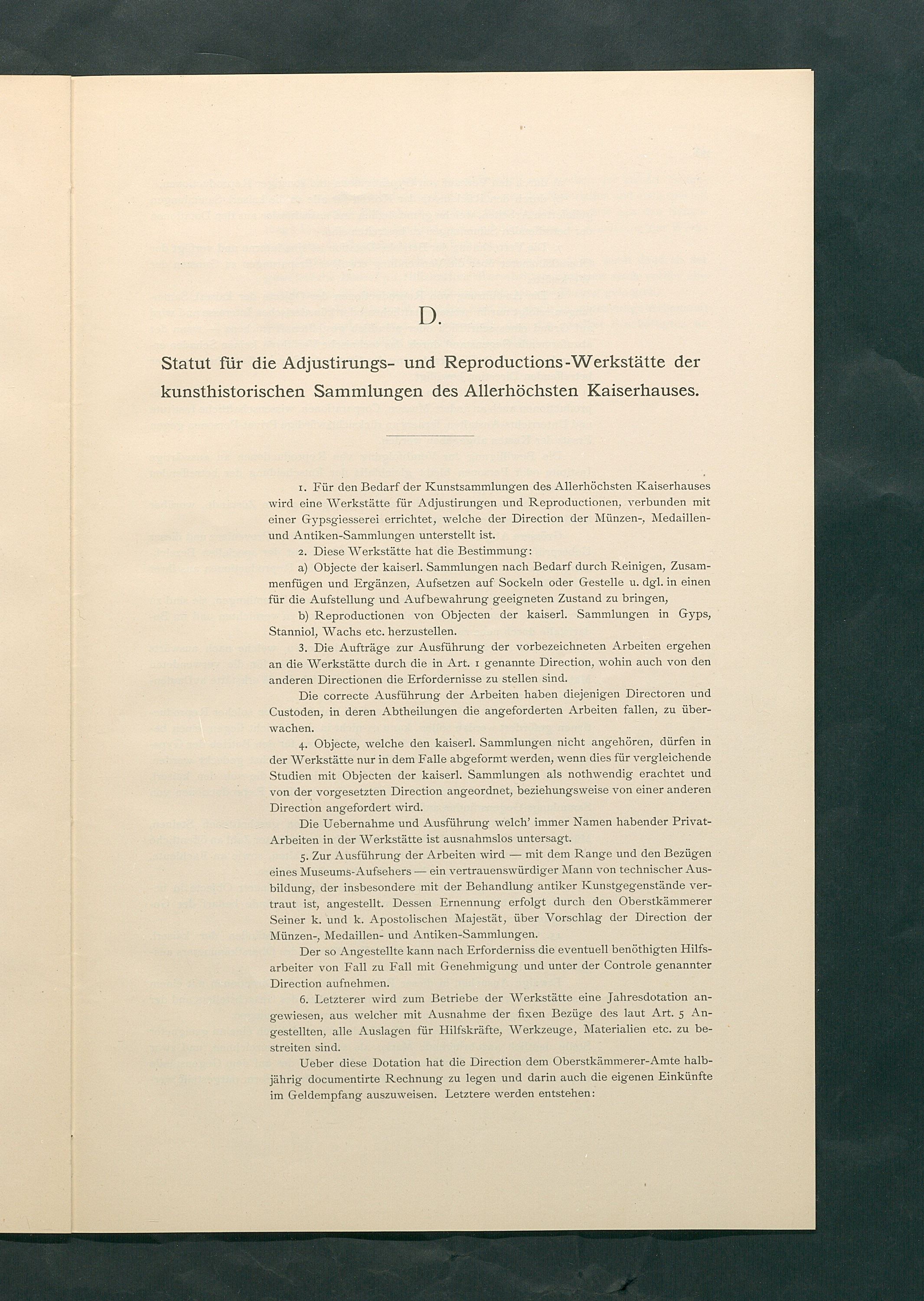 Bestimmungen für den Dienstbetrieb in den kunsthistorischen Sammlungen des Allerhöchsten Kaiserhauses
