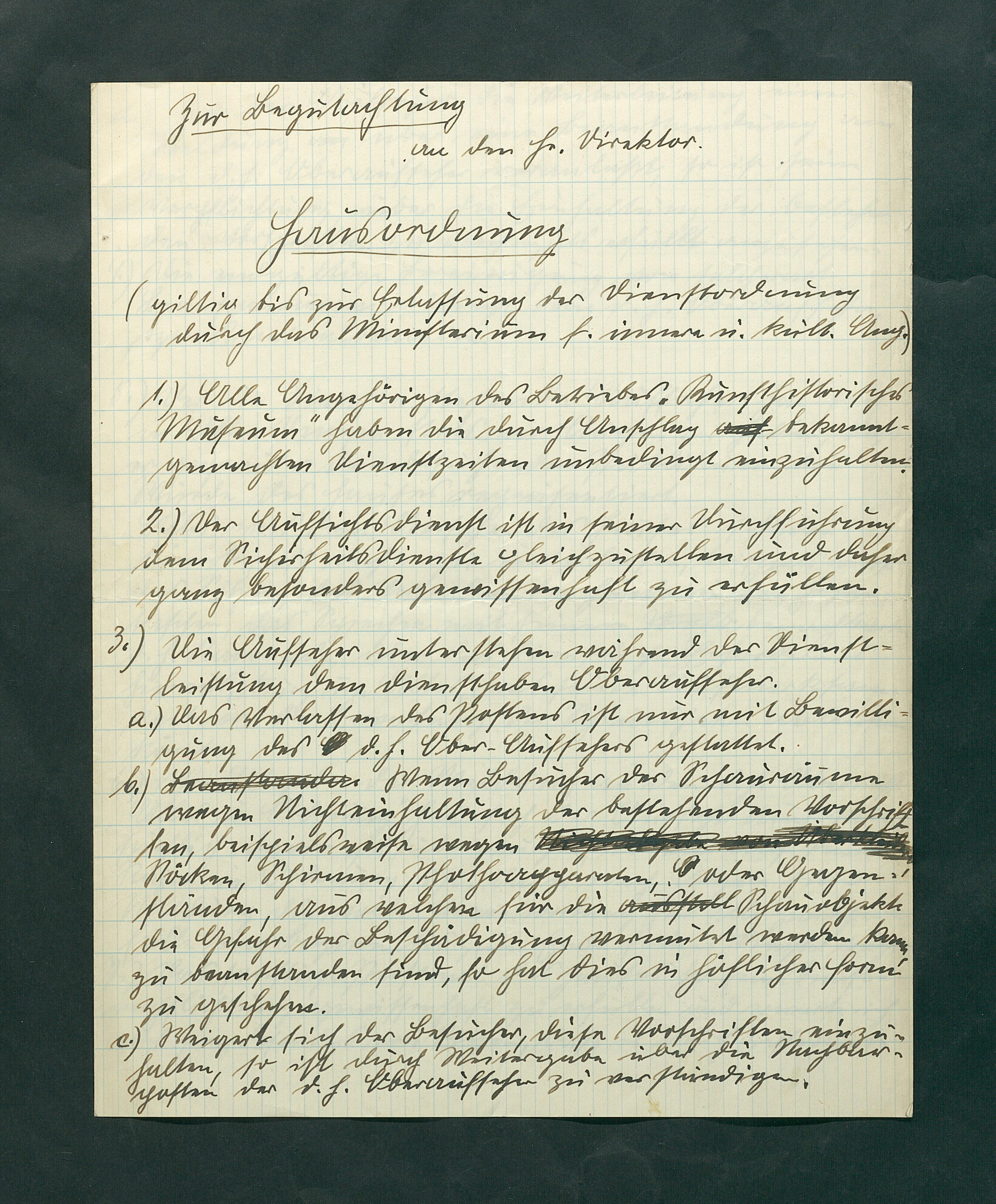handschriftlicher Entwurf einer Hausordnung