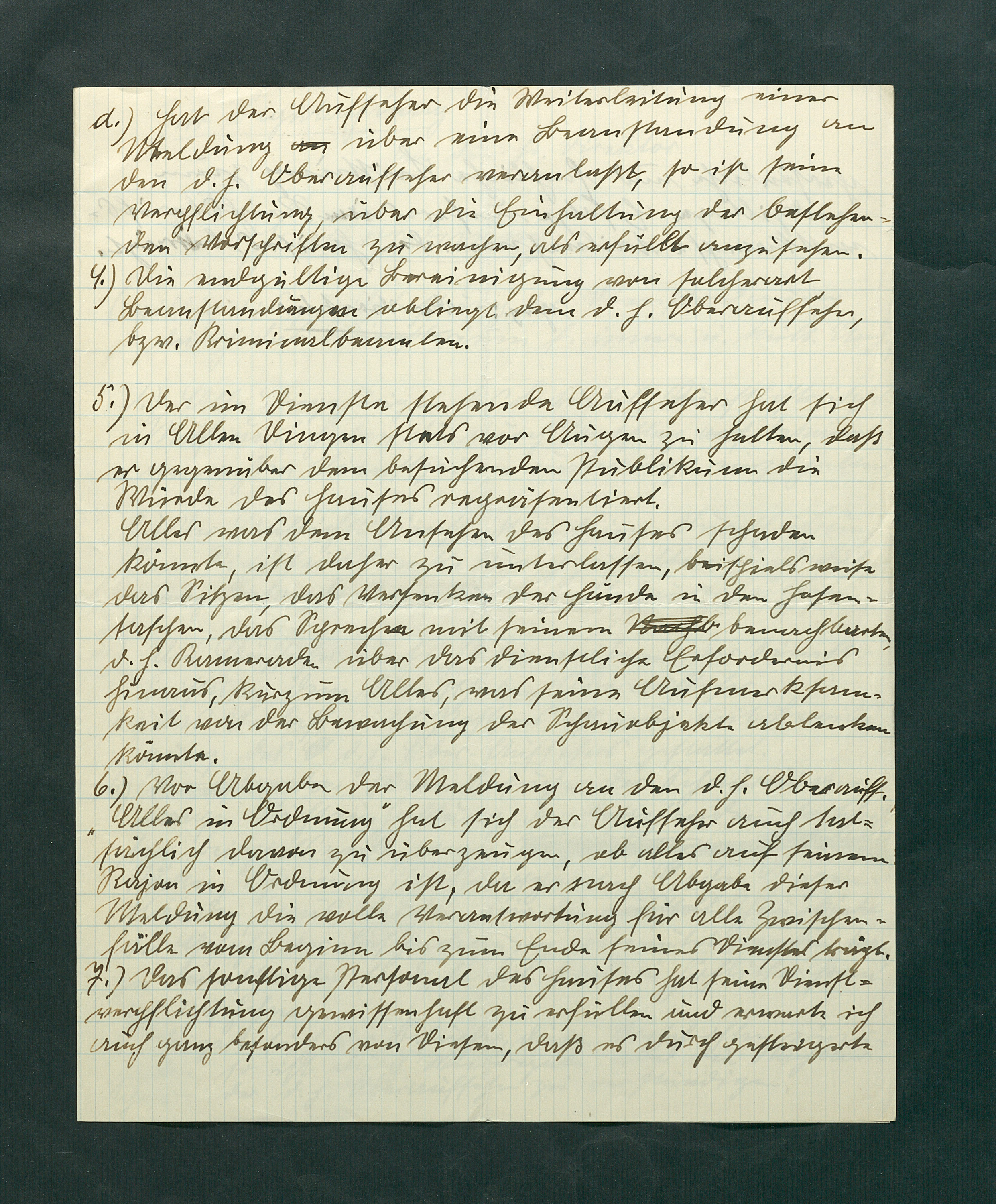handschriftlicher Entwurf einer Hausordnung