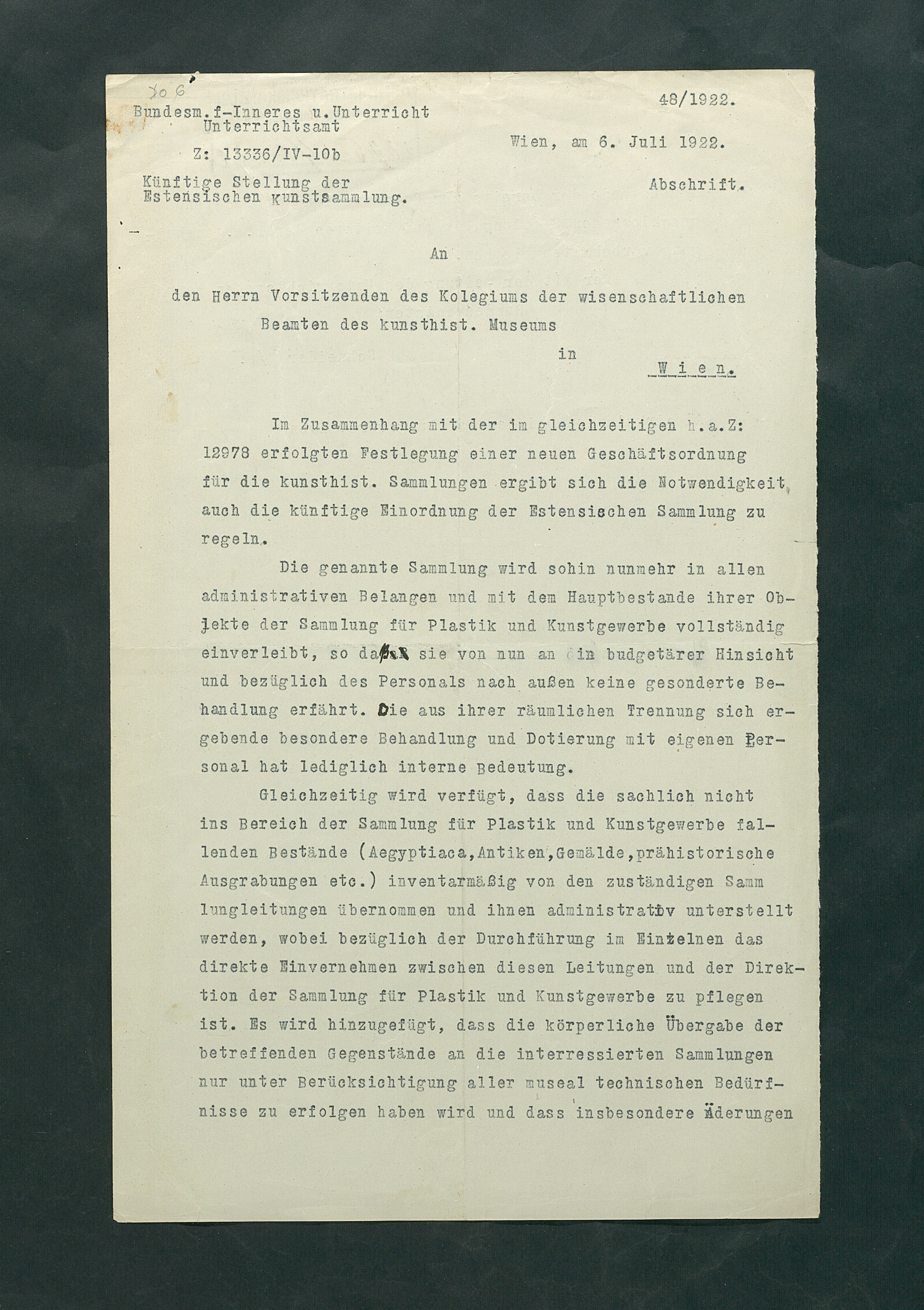Künftige Stellung der Estensischen Sammlung