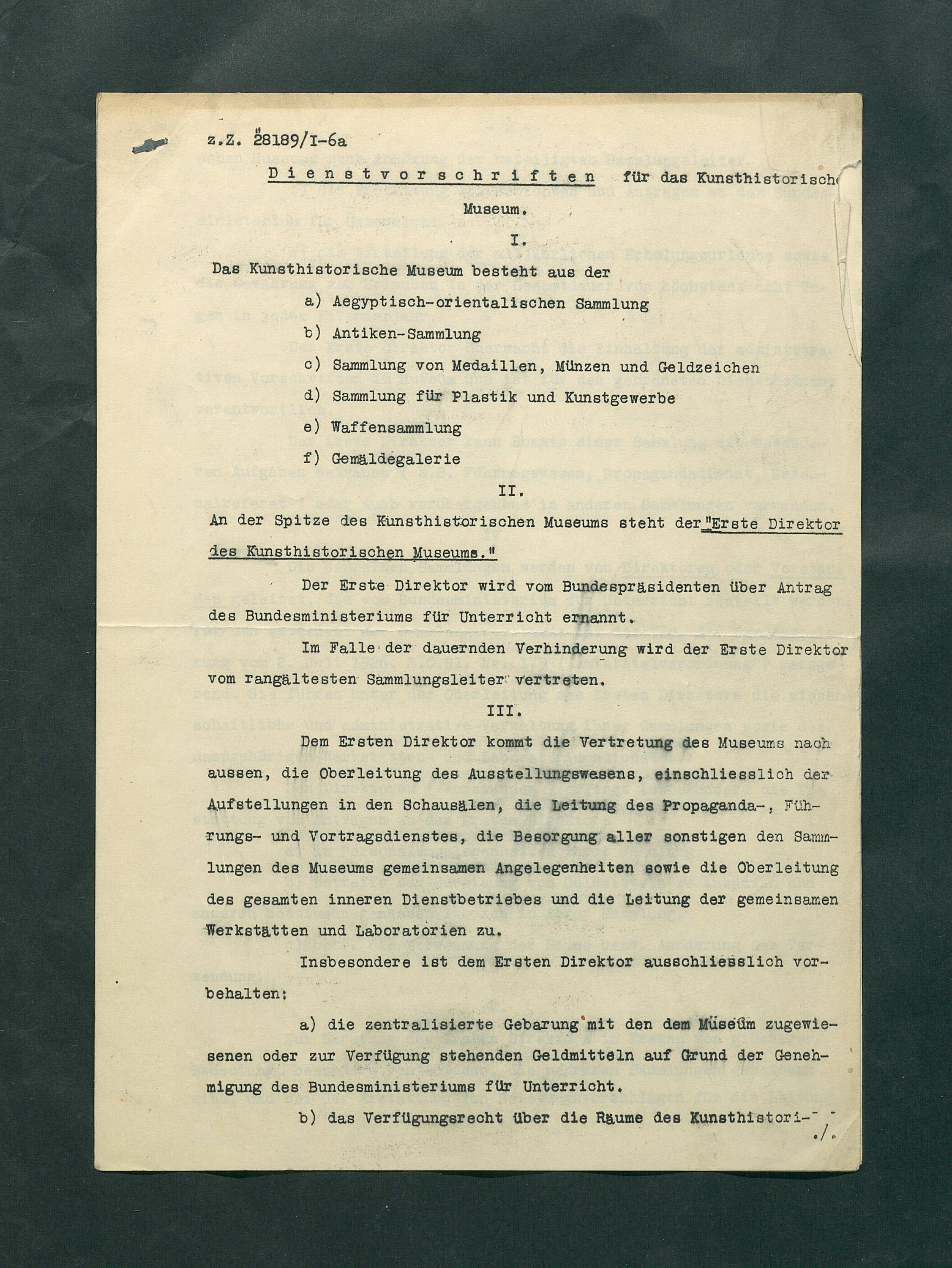 Dienstvorschriften für das Kunsthistorische Museum
