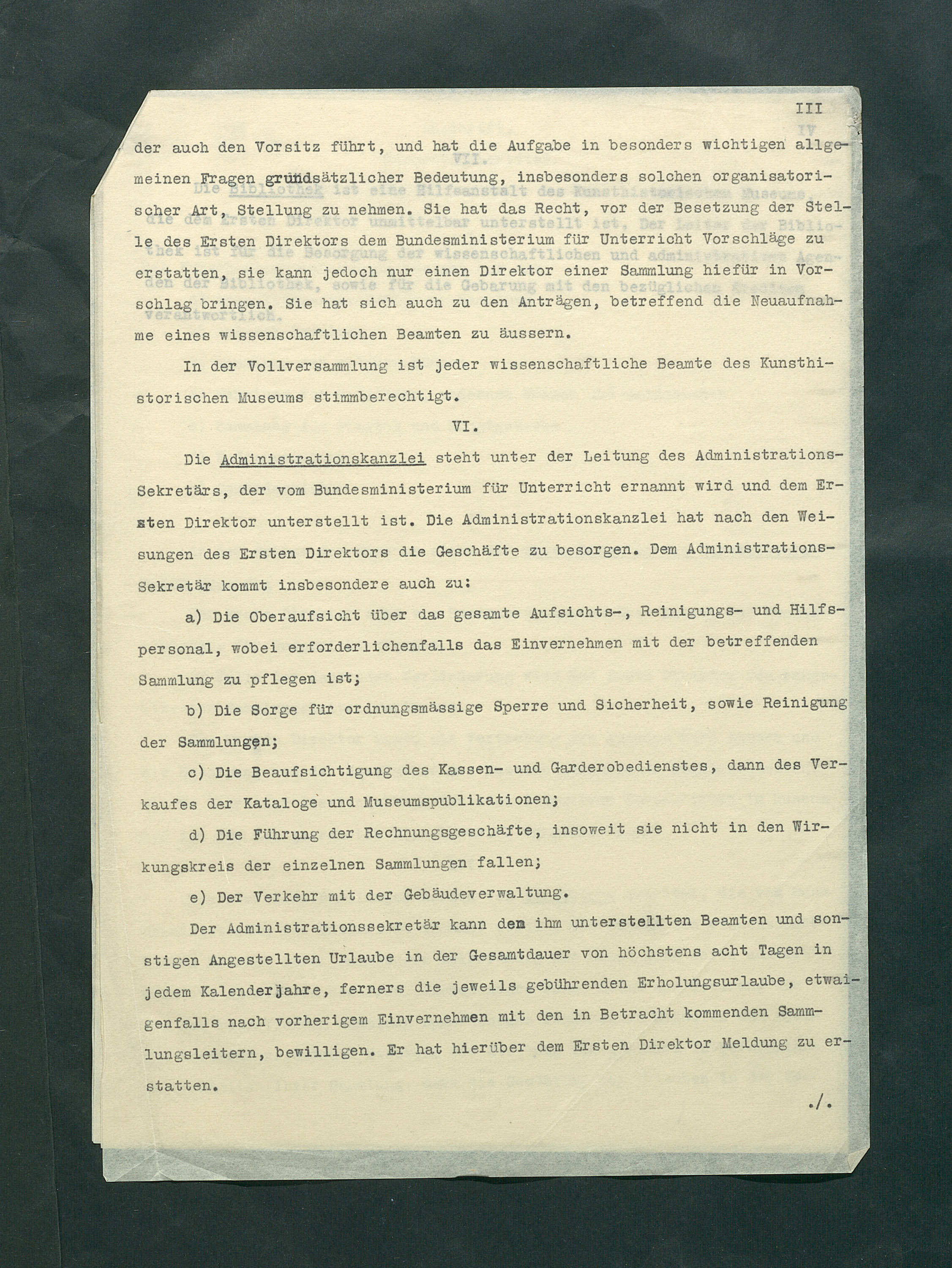 Dienstvorschriften für das Kunsthistorische Museum
