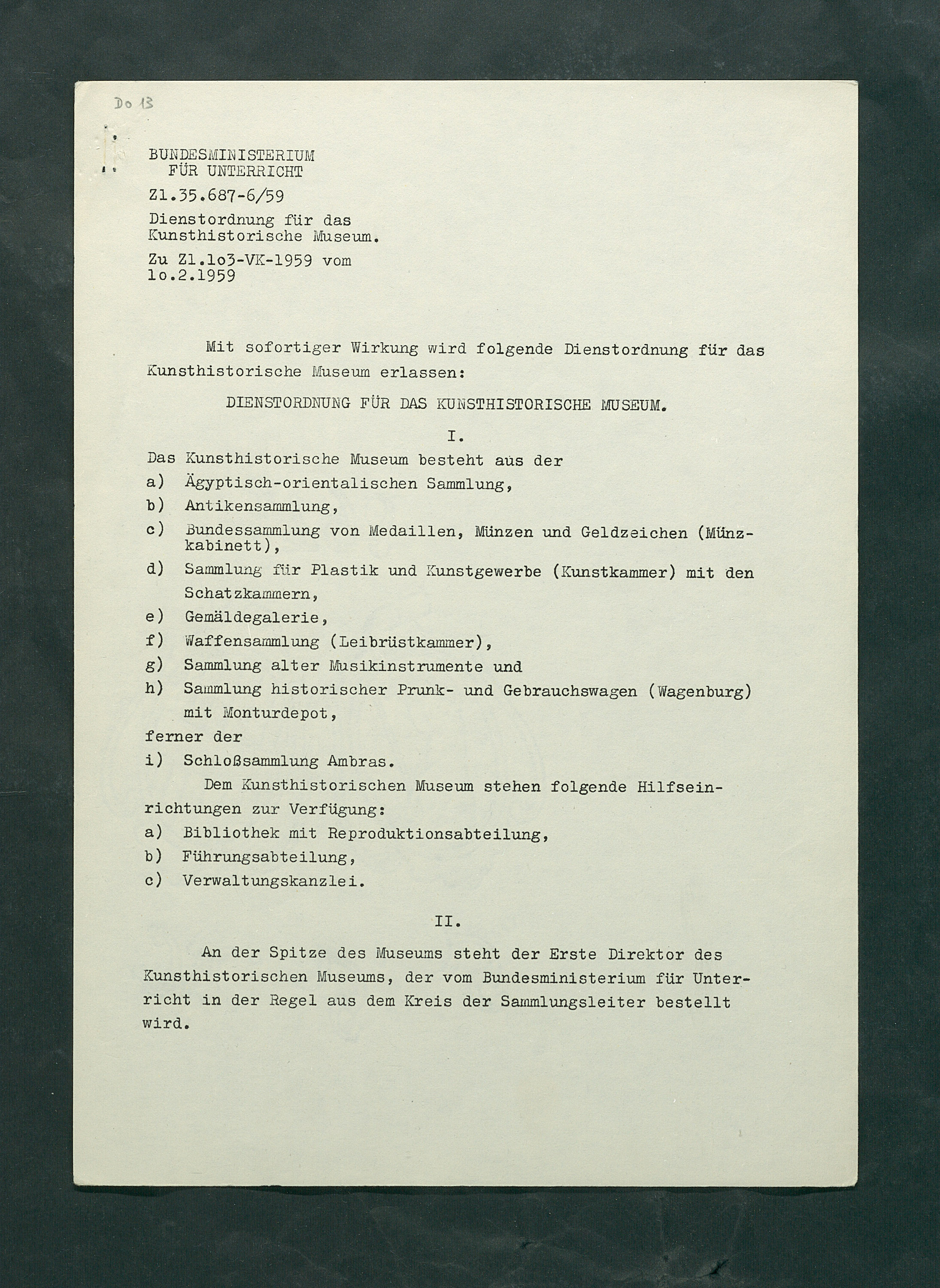 Dienstordnung für das Kunsthistorische Museum