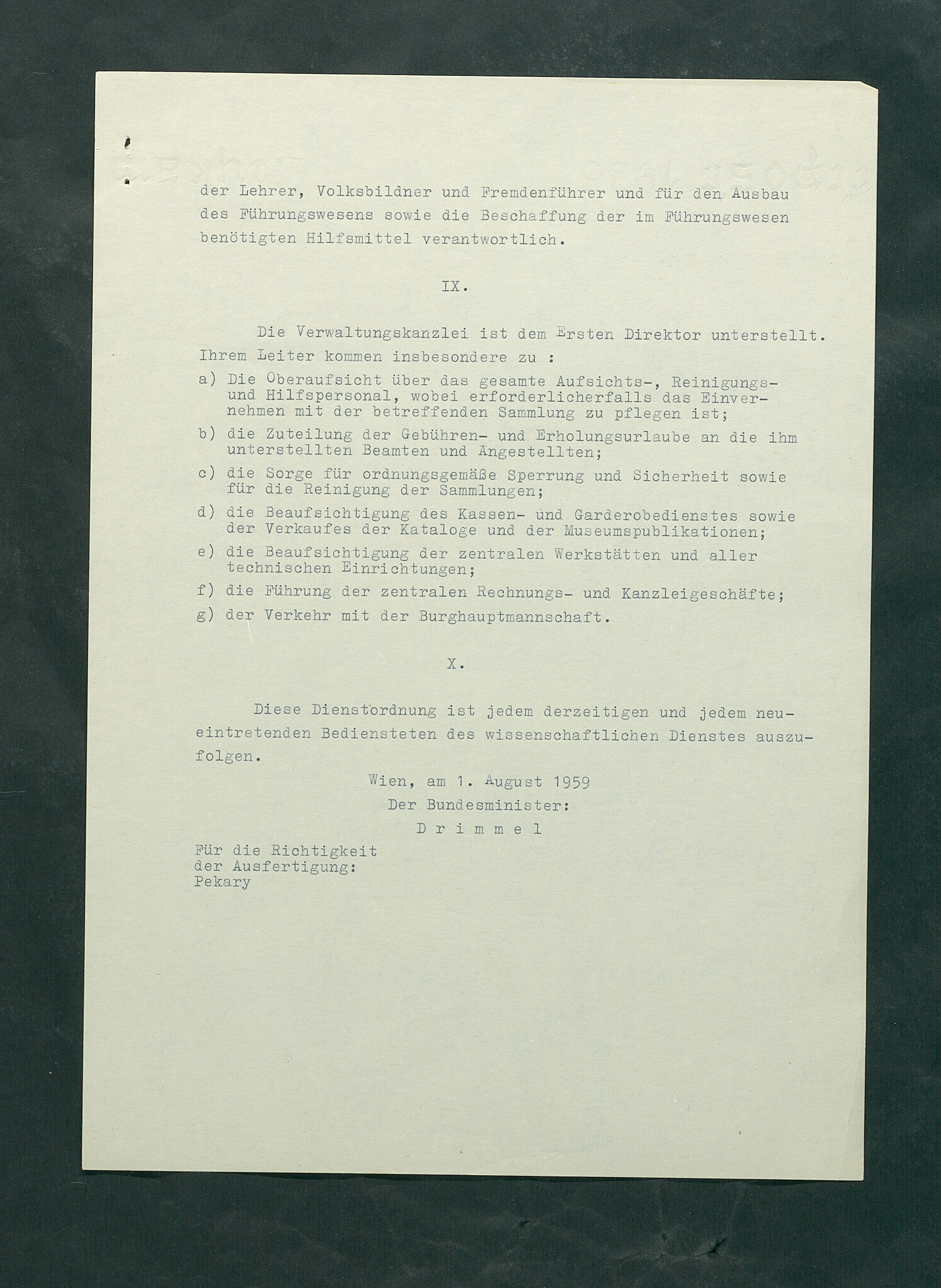 Dienstordnung für das Kunsthistorische Museum