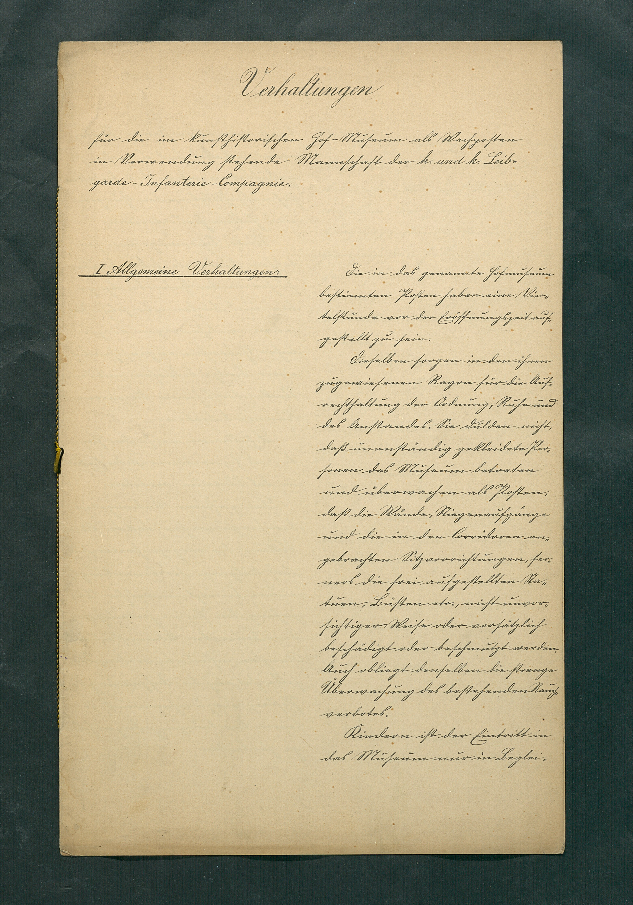 Verhaltungen für Wachposten der k. u. k. Leibgarde-Infanterie-Compagnie