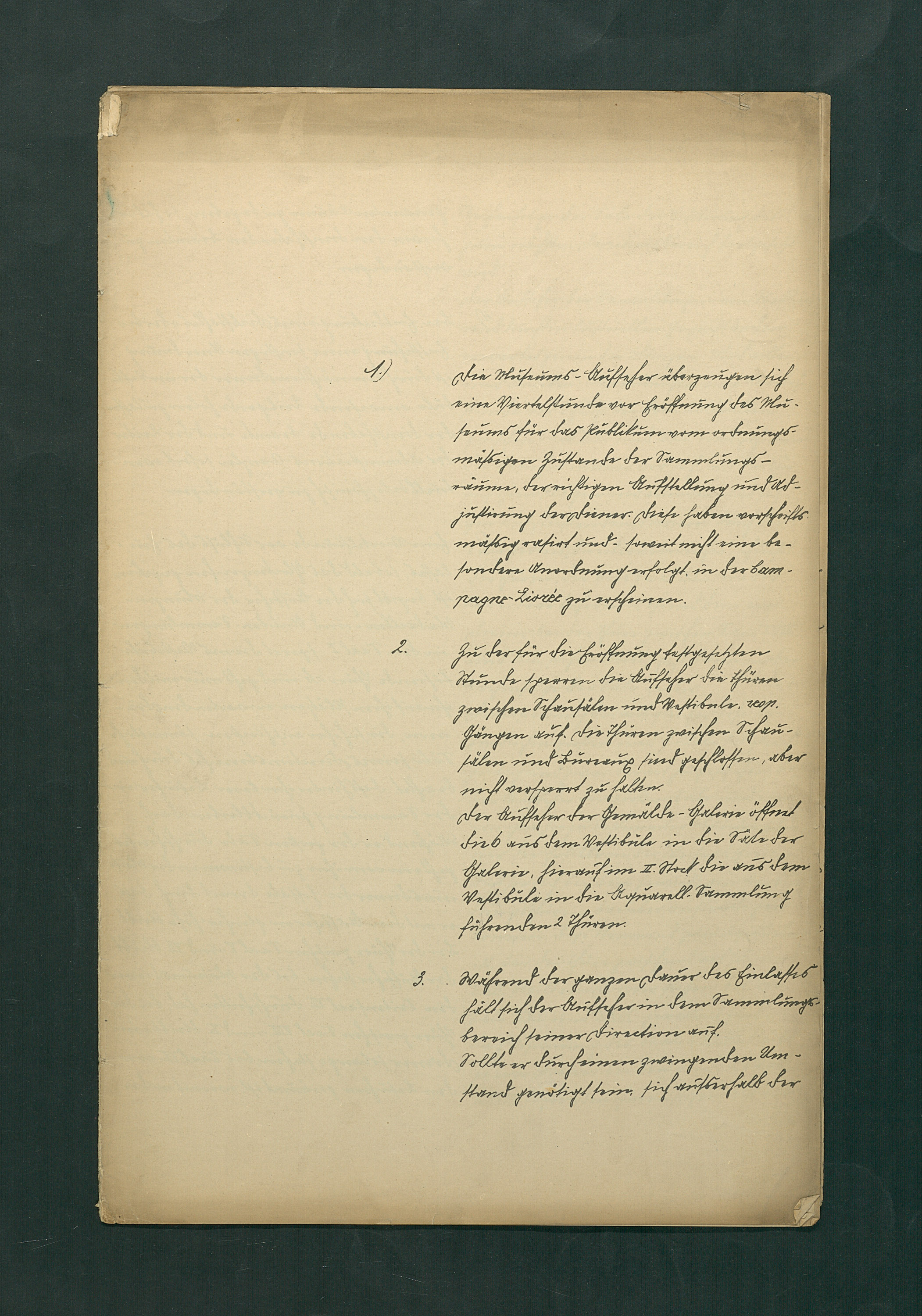 handschriftliche Dienstordnung für Museumsaufseher