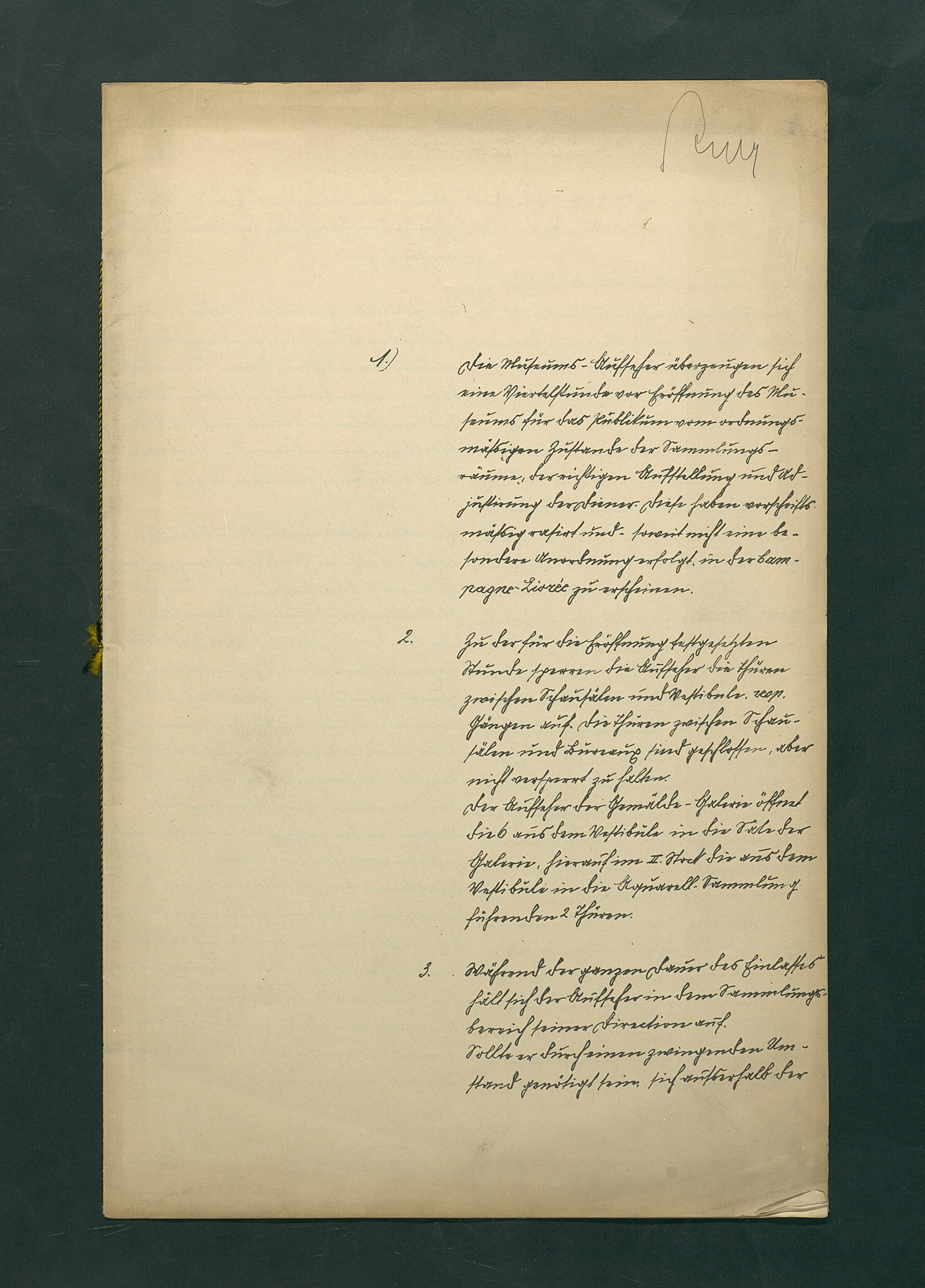 handschriftliche Dienstordnung für Museumsaufseher