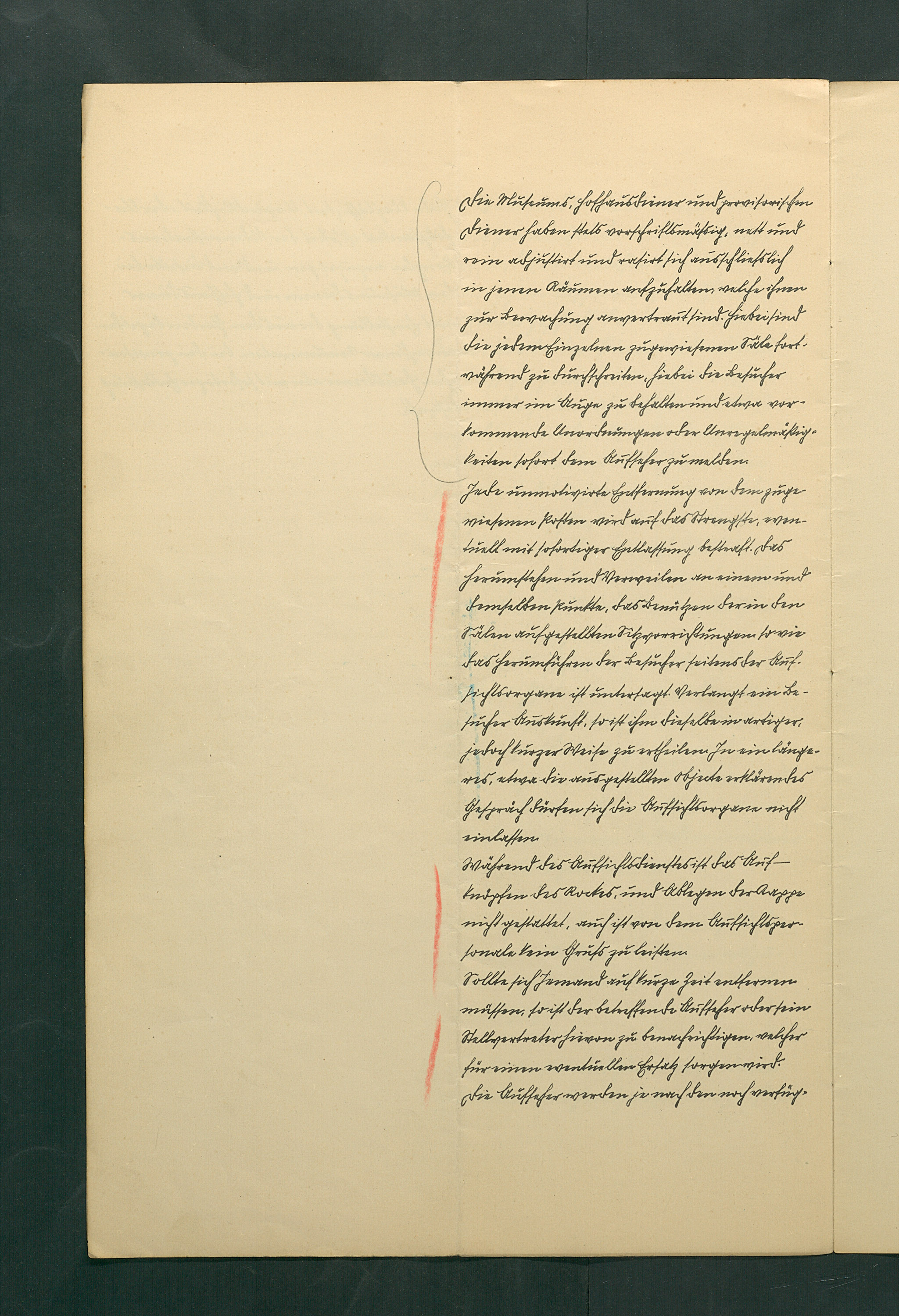 handschriftliche Dienstordnung für Museumsaufseher