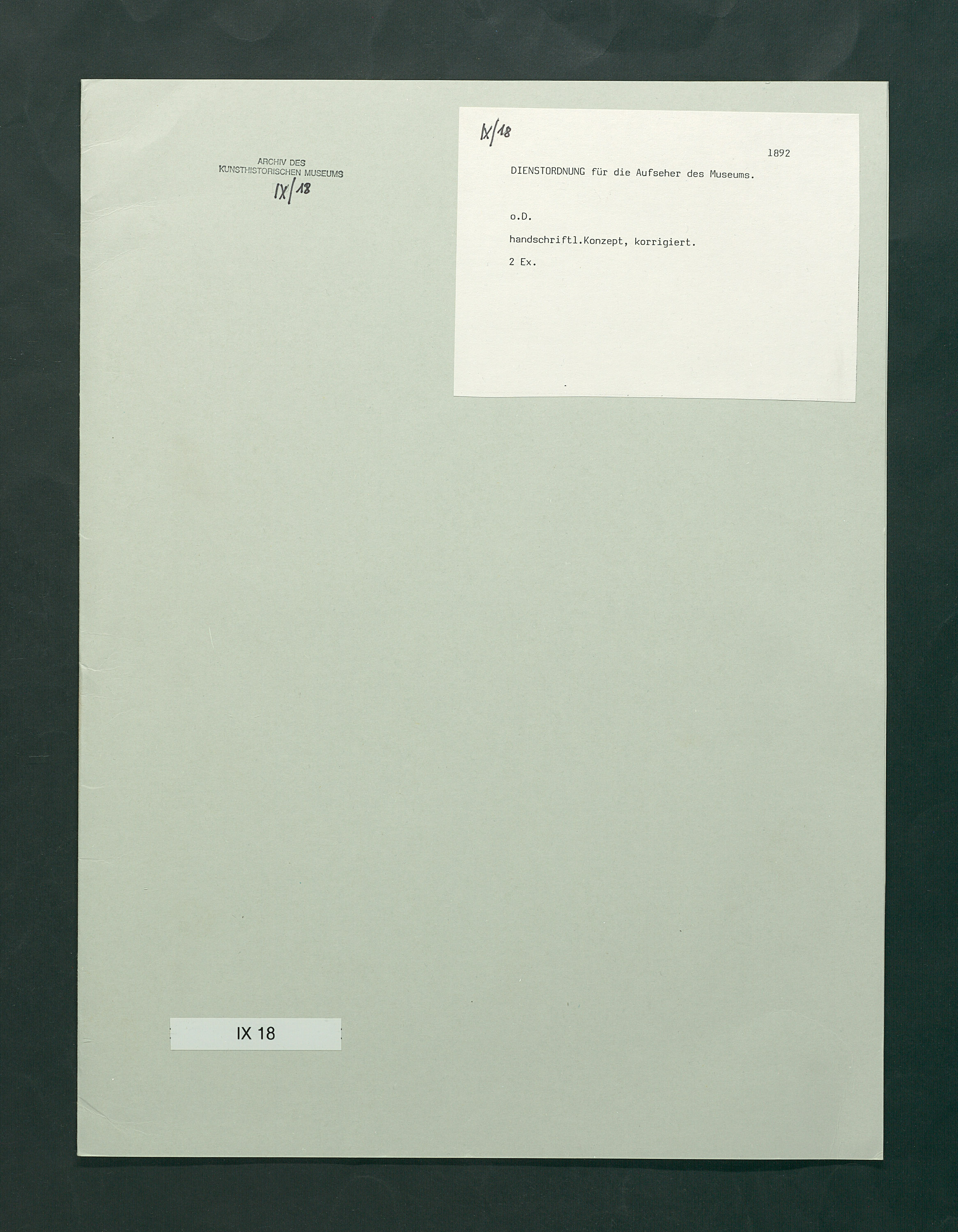 handschriftliche Dienstordnung für Museumsaufseher