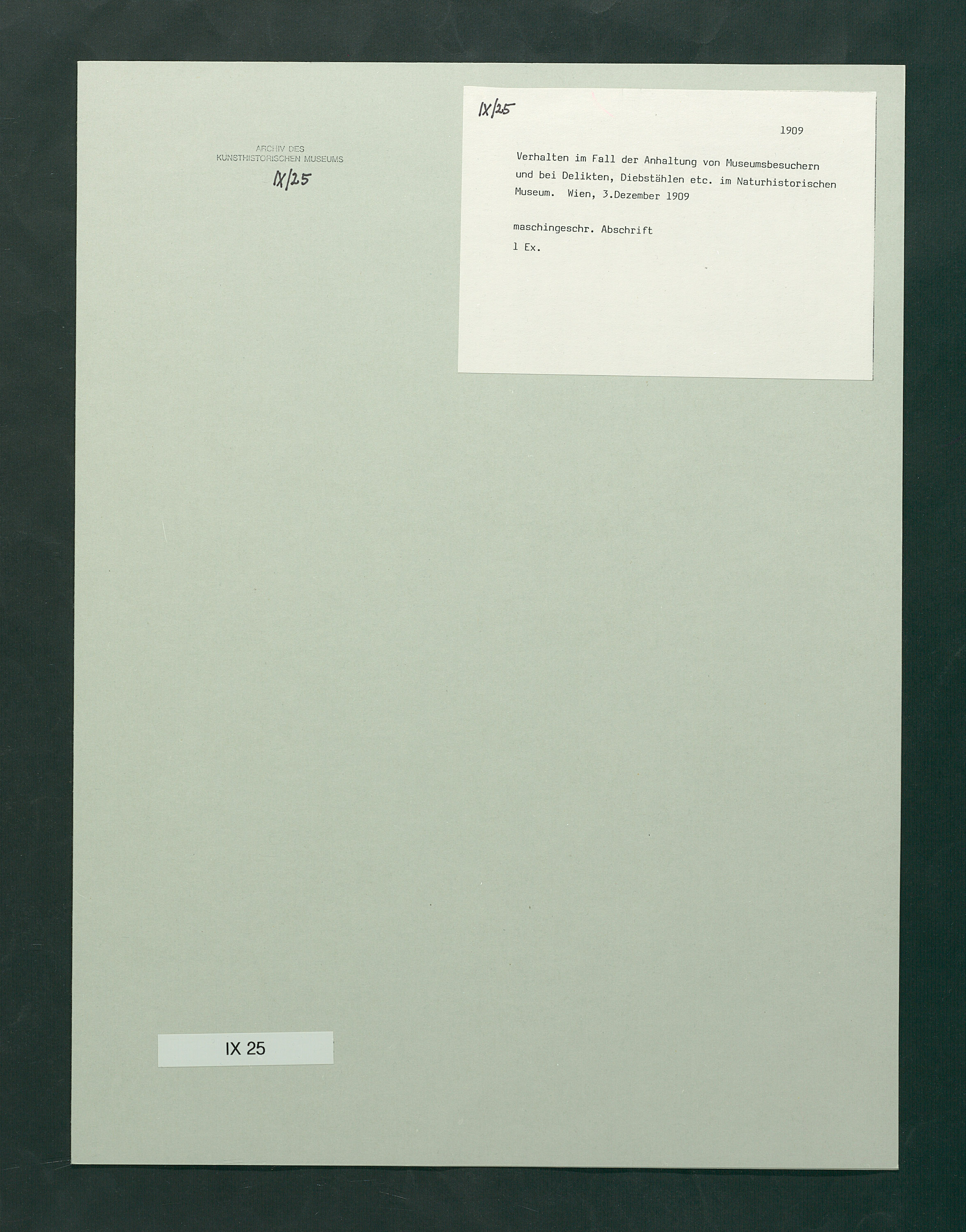 Verhalten bei Delikten und Ordnungswidrigkeiten im Naturhistorischen Museum (Abschrift)