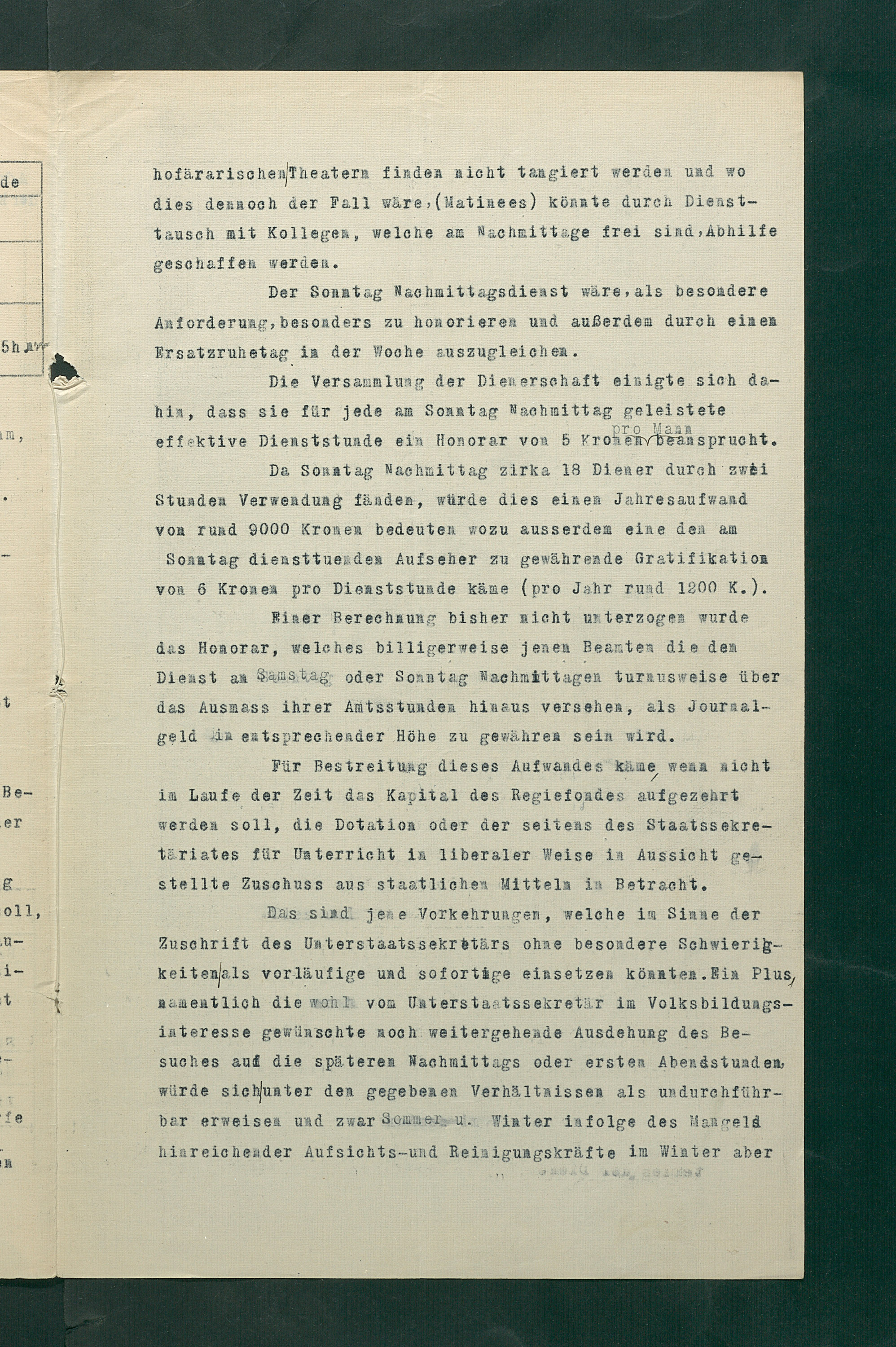 Besuchsordnung des Kunsthistorischen Museums für den Sommer 1919