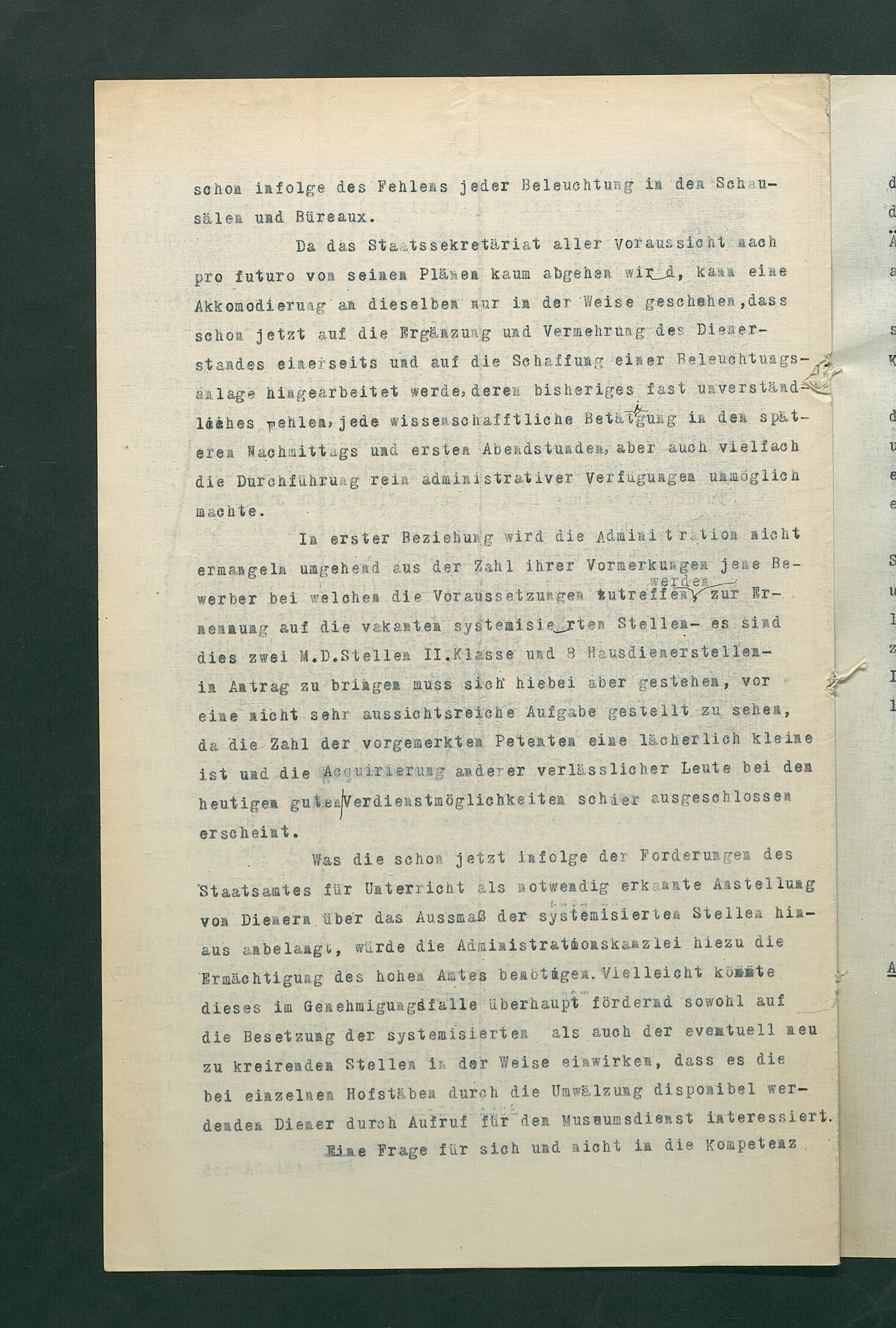 Besuchsordnung des Kunsthistorischen Museums für den Sommer 1919