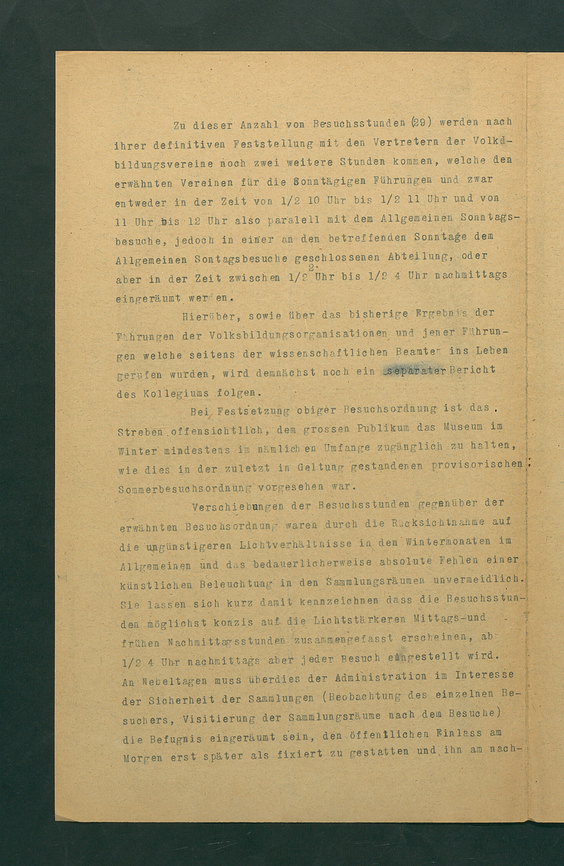 Entwurf einer Besuchsordnung für das Kunsthistorische Museum, Winter 1919/20