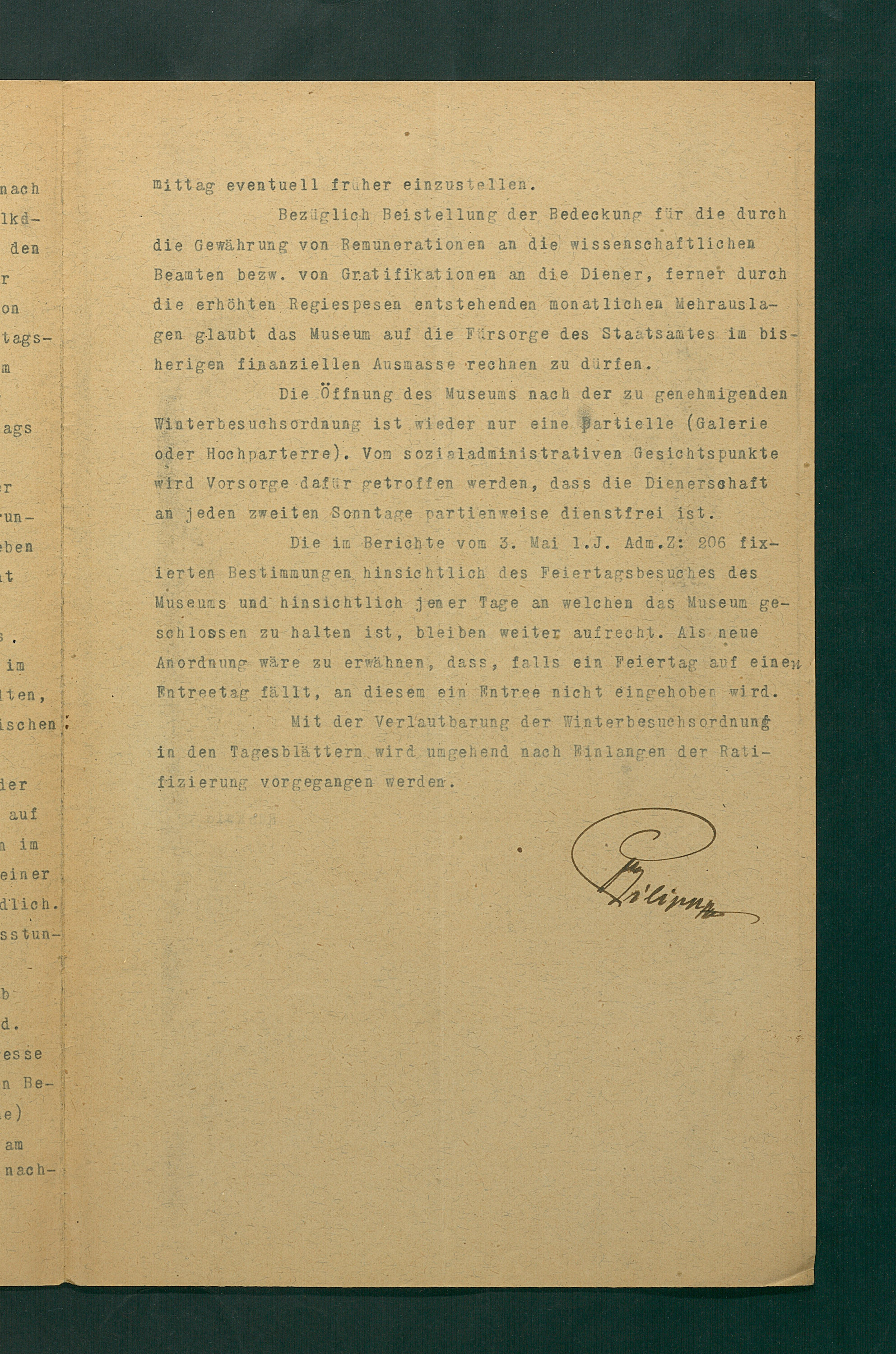 Entwurf einer Besuchsordnung für das Kunsthistorische Museum, Winter 1919/20