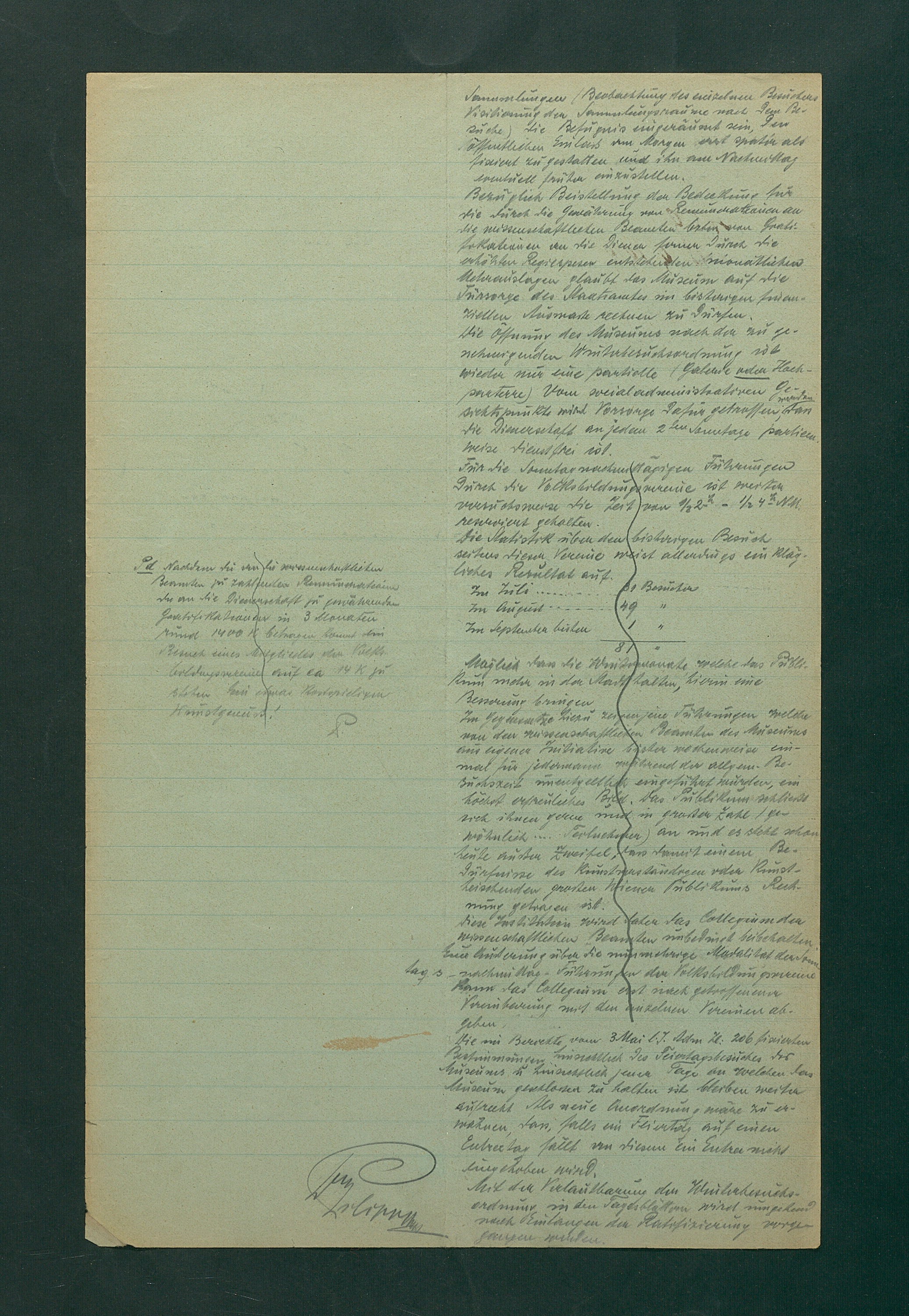 Entwurf einer Besuchsordnung für das Kunsthistorische Museum, Winter 1919/20
