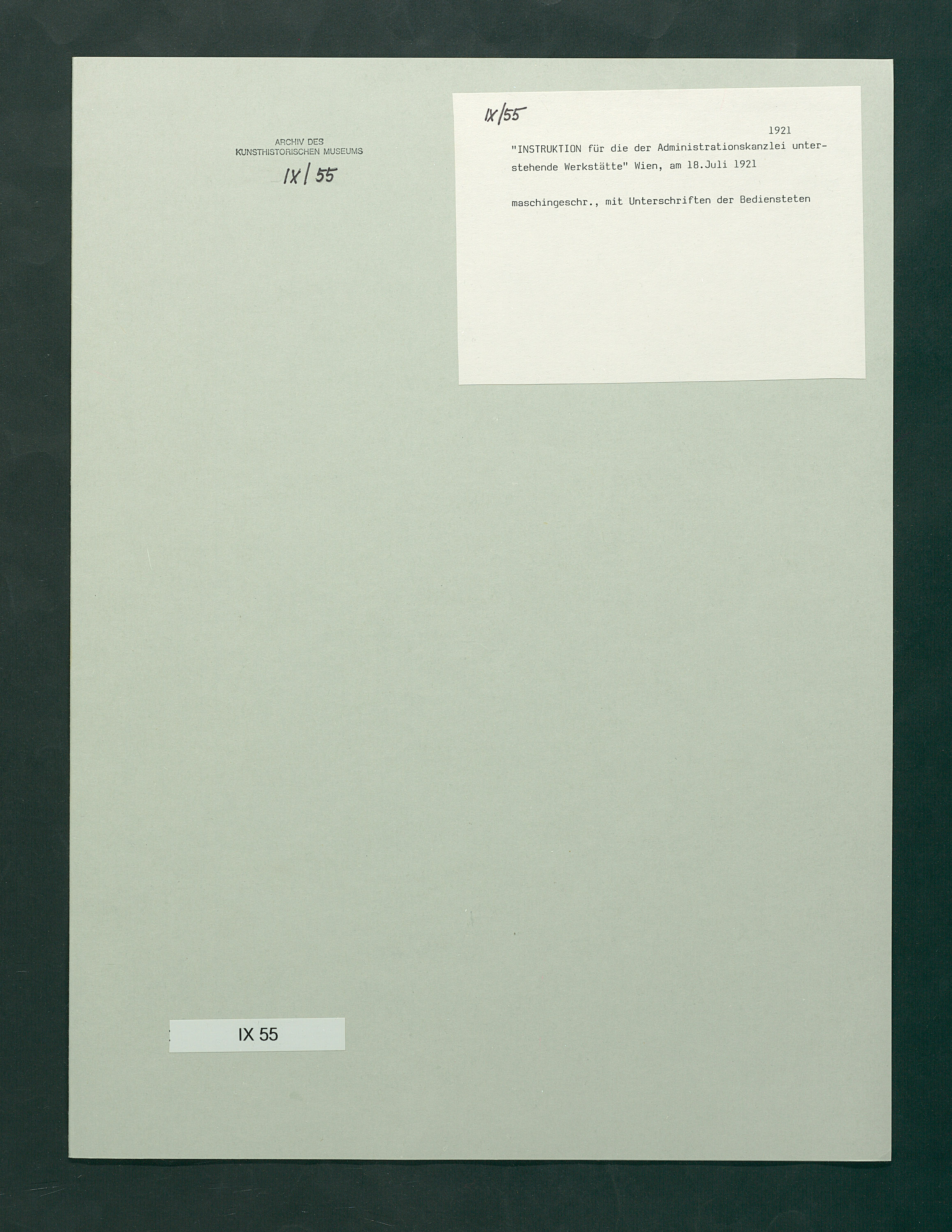 Instruktion für die der Administrationskanzlei unterstehende Werkstätte