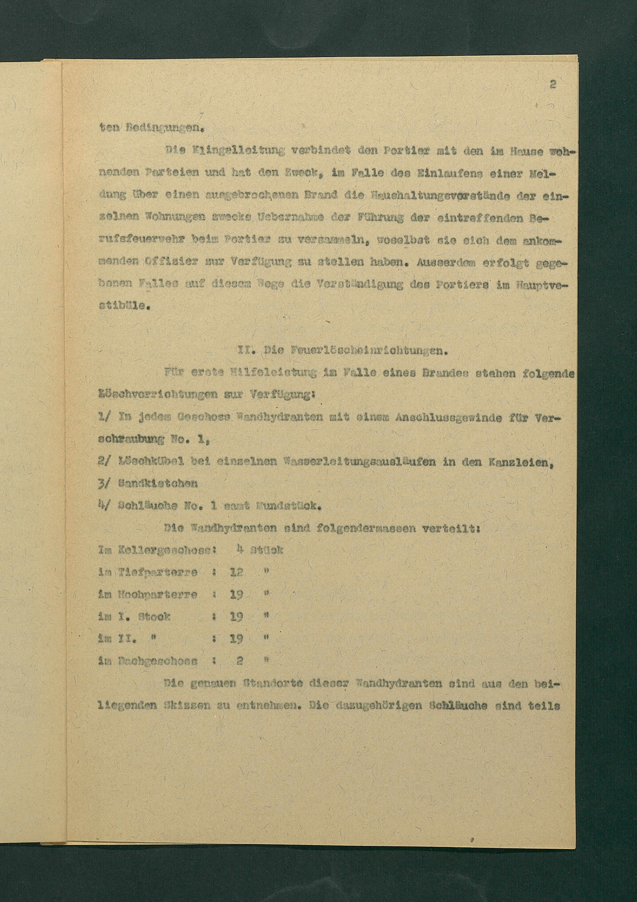 Entwurf einer Feuerlöschordnung für das Kunsthistorische Museum, 1926