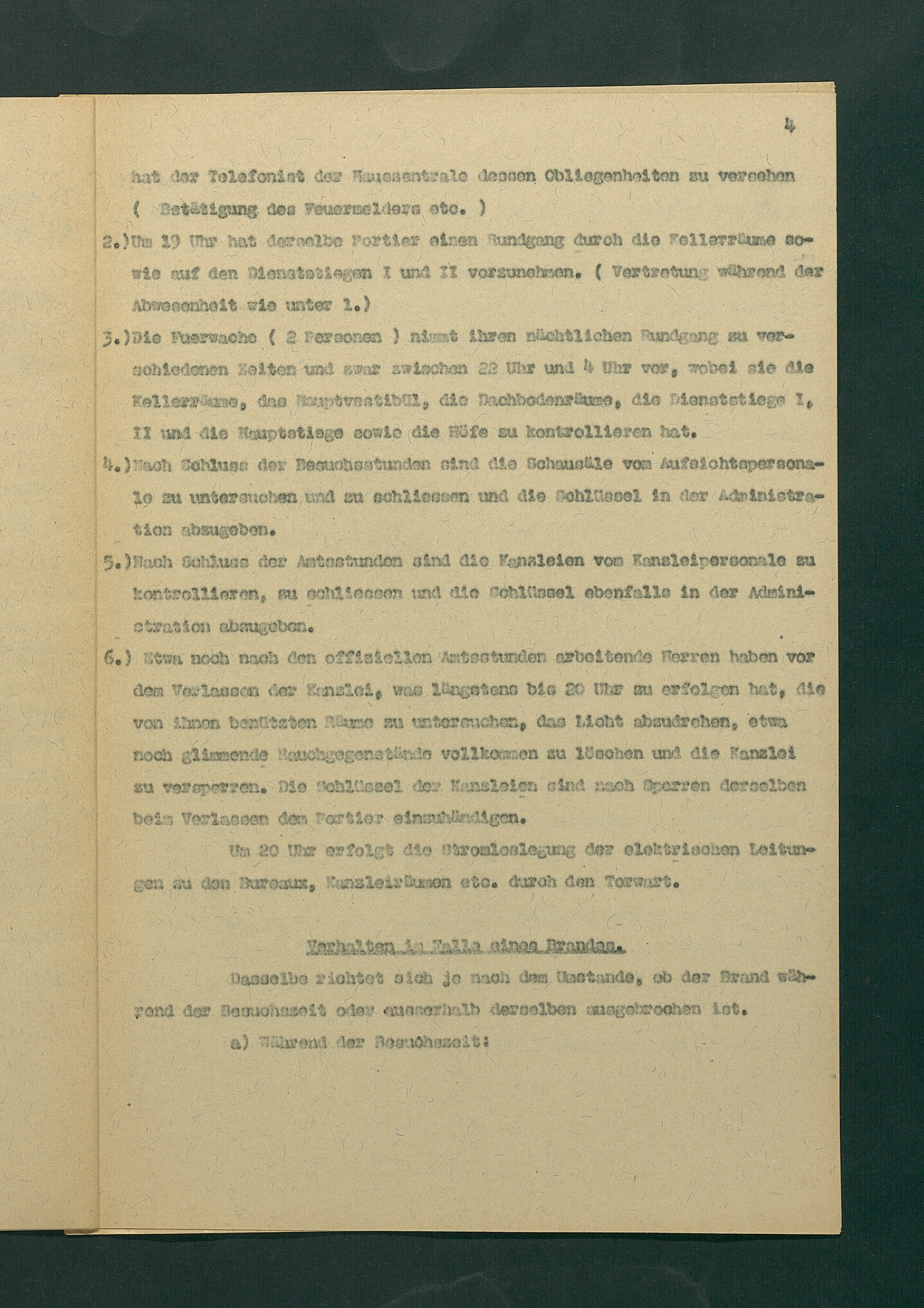 Entwurf einer Feuerlöschordnung für das Kunsthistorische Museum, 1926
