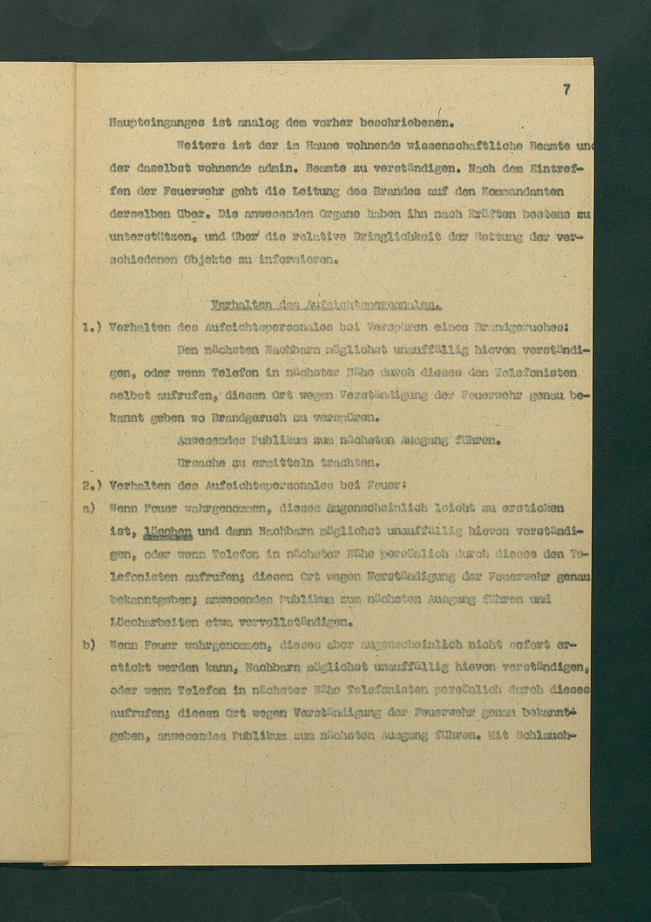 Entwurf einer Feuerlöschordnung für das Kunsthistorische Museum, 1926