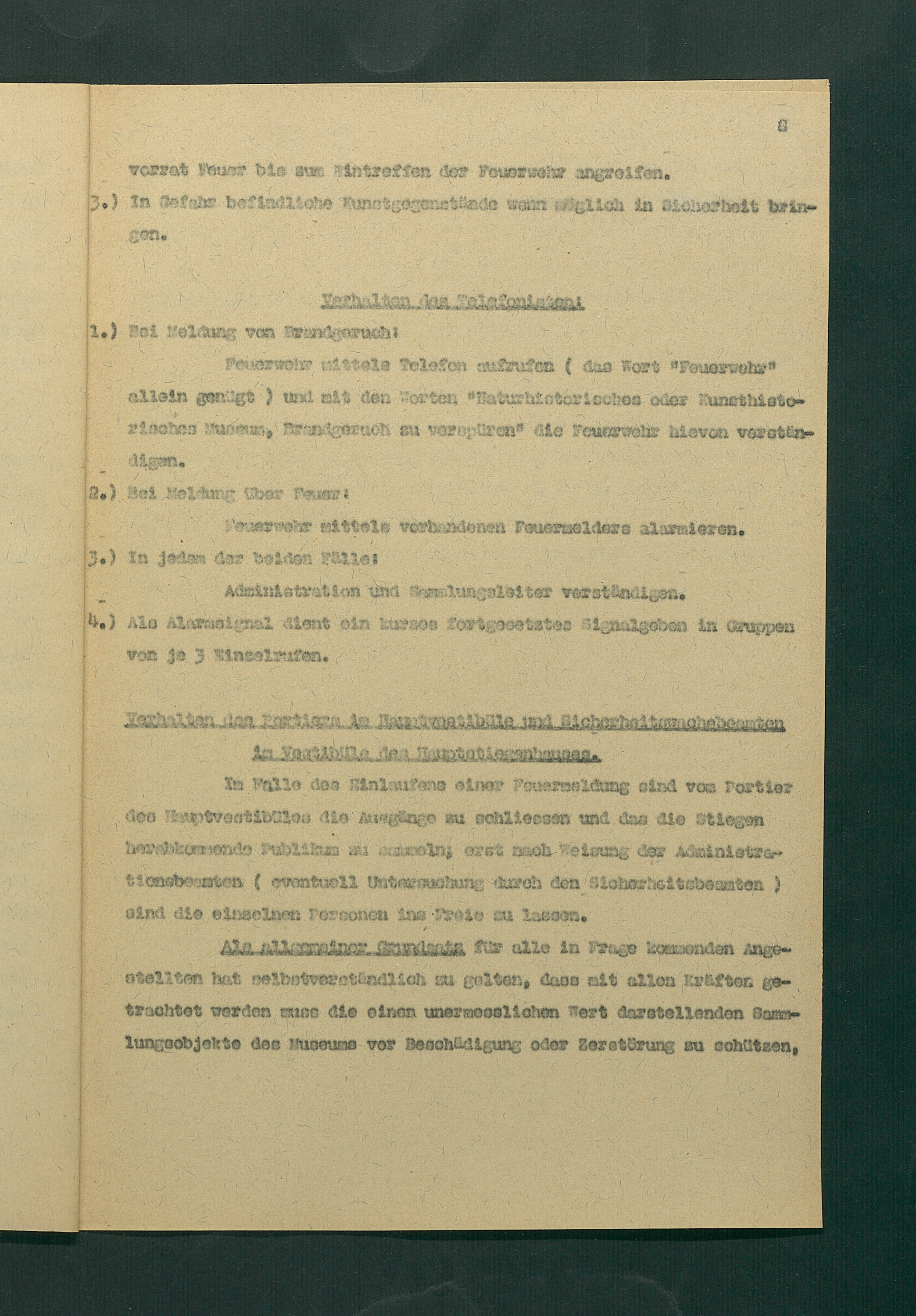 Entwurf einer Feuerlöschordnung für das Kunsthistorische Museum, 1926