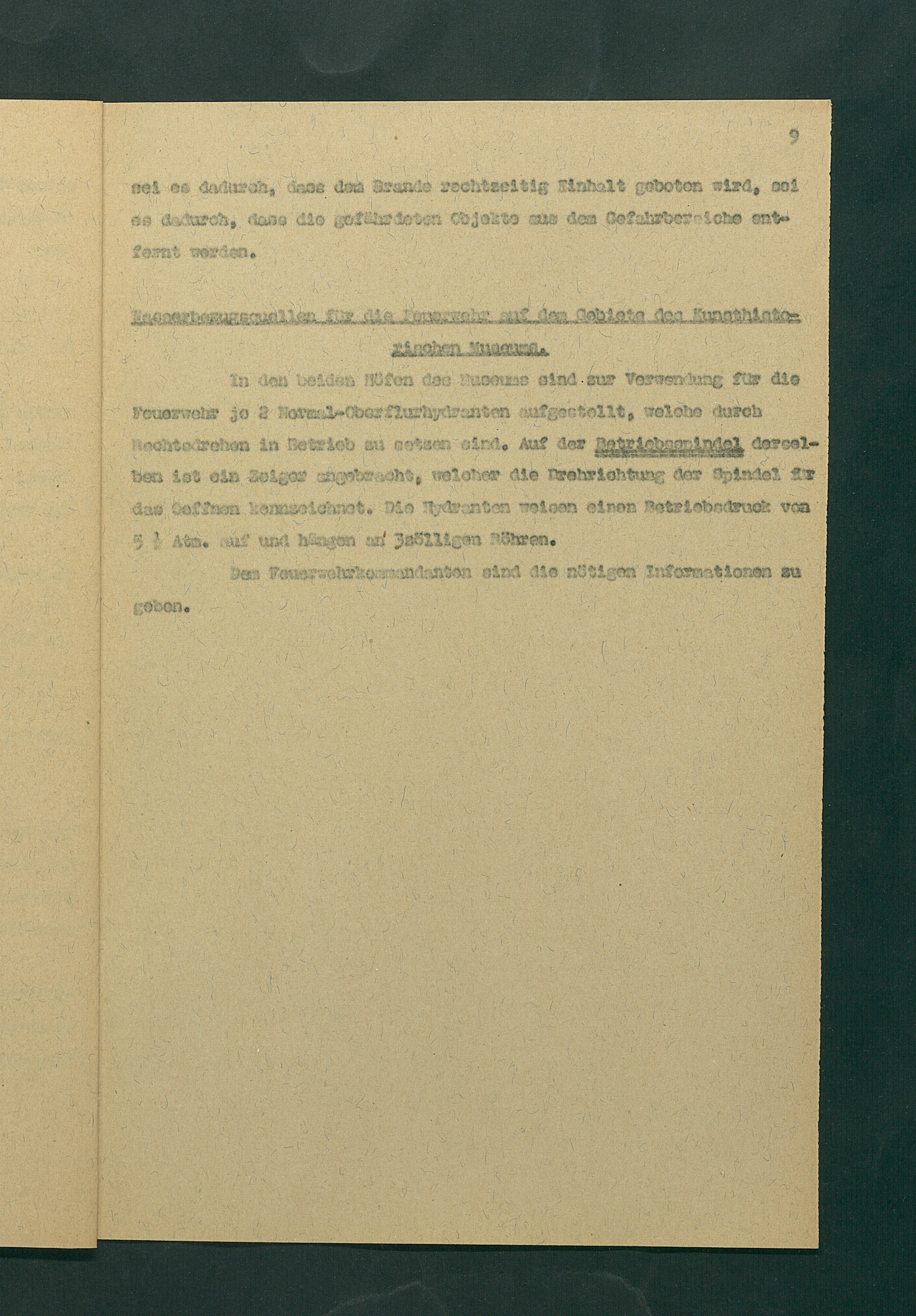 Entwurf einer Feuerlöschordnung für das Kunsthistorische Museum, 1926