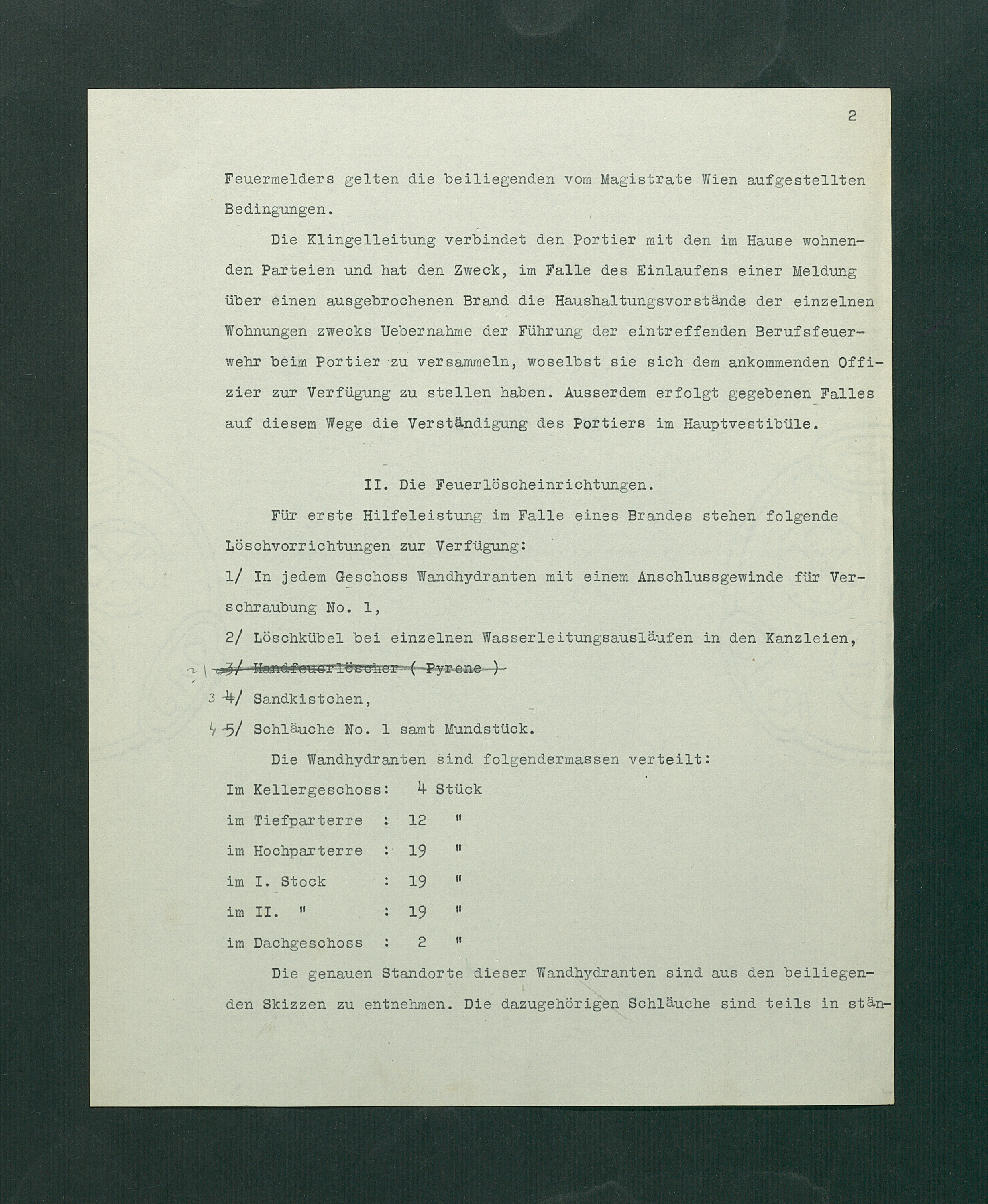 Entwurf einer Feuerlöschordnung für das Kunsthistorische Museum, 1926