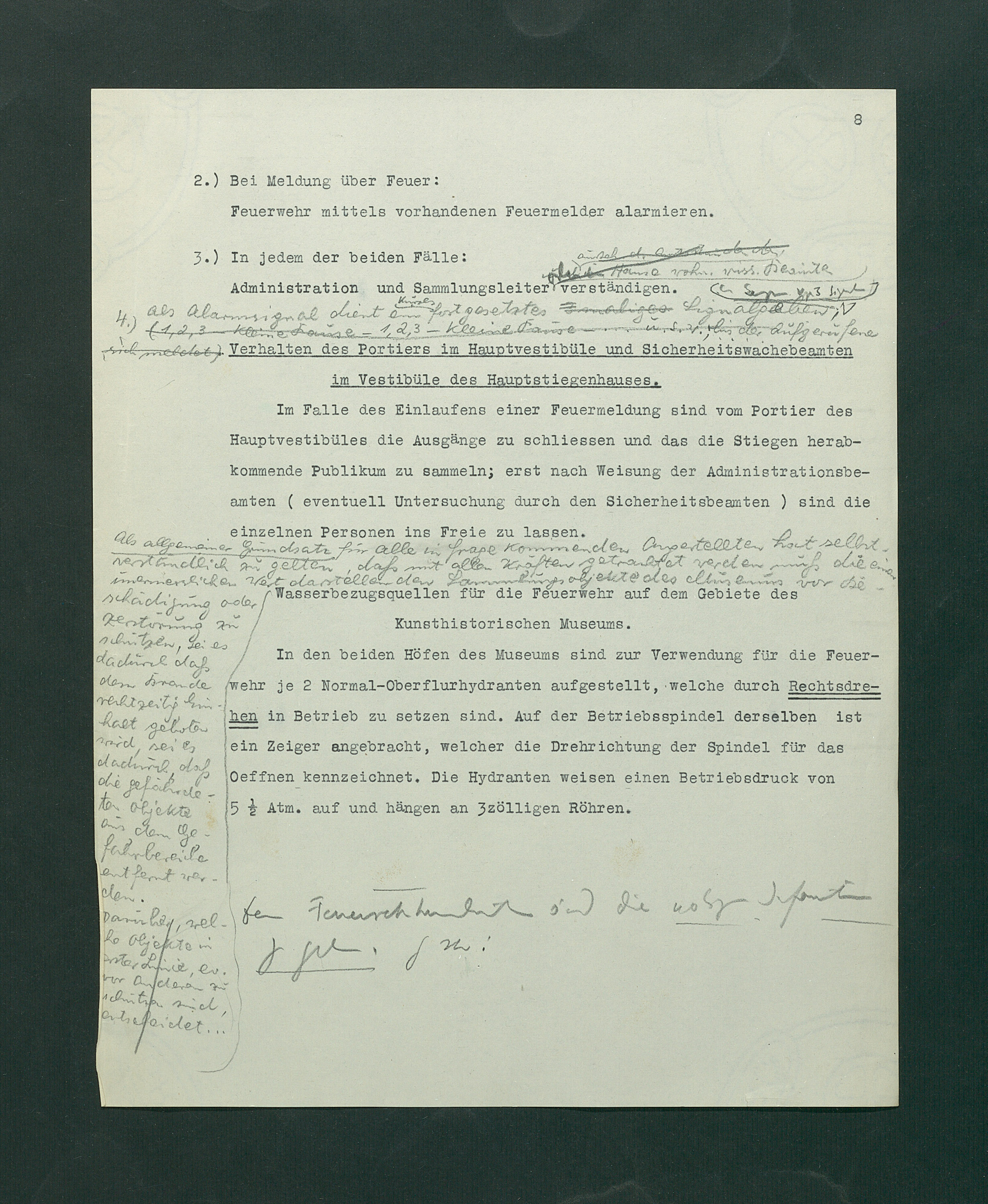 Entwurf einer Feuerlöschordnung für das Kunsthistorische Museum, 1926