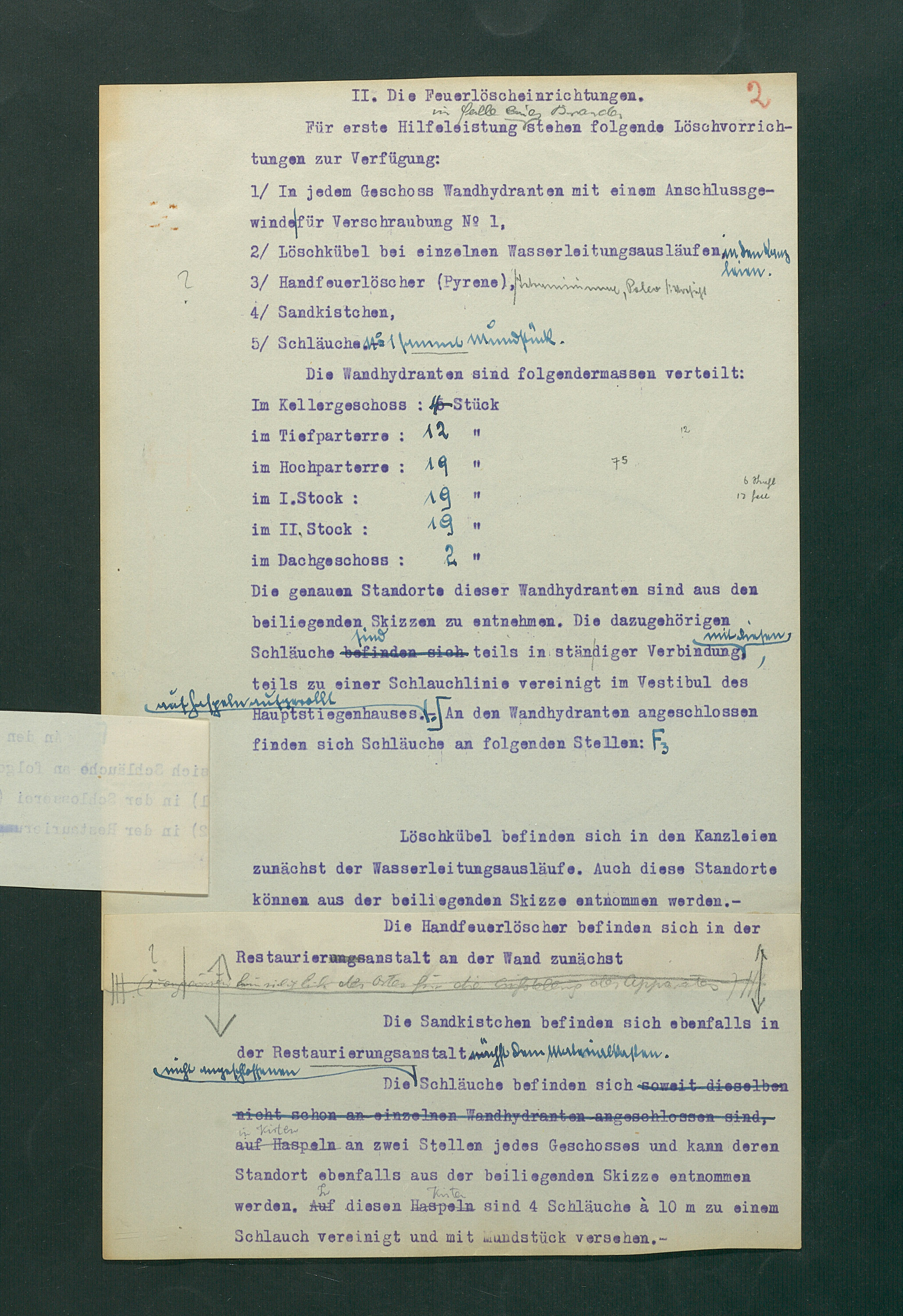 Entwurf einer Feuerlöschordnung für das Kunsthistorische Museum, 1926