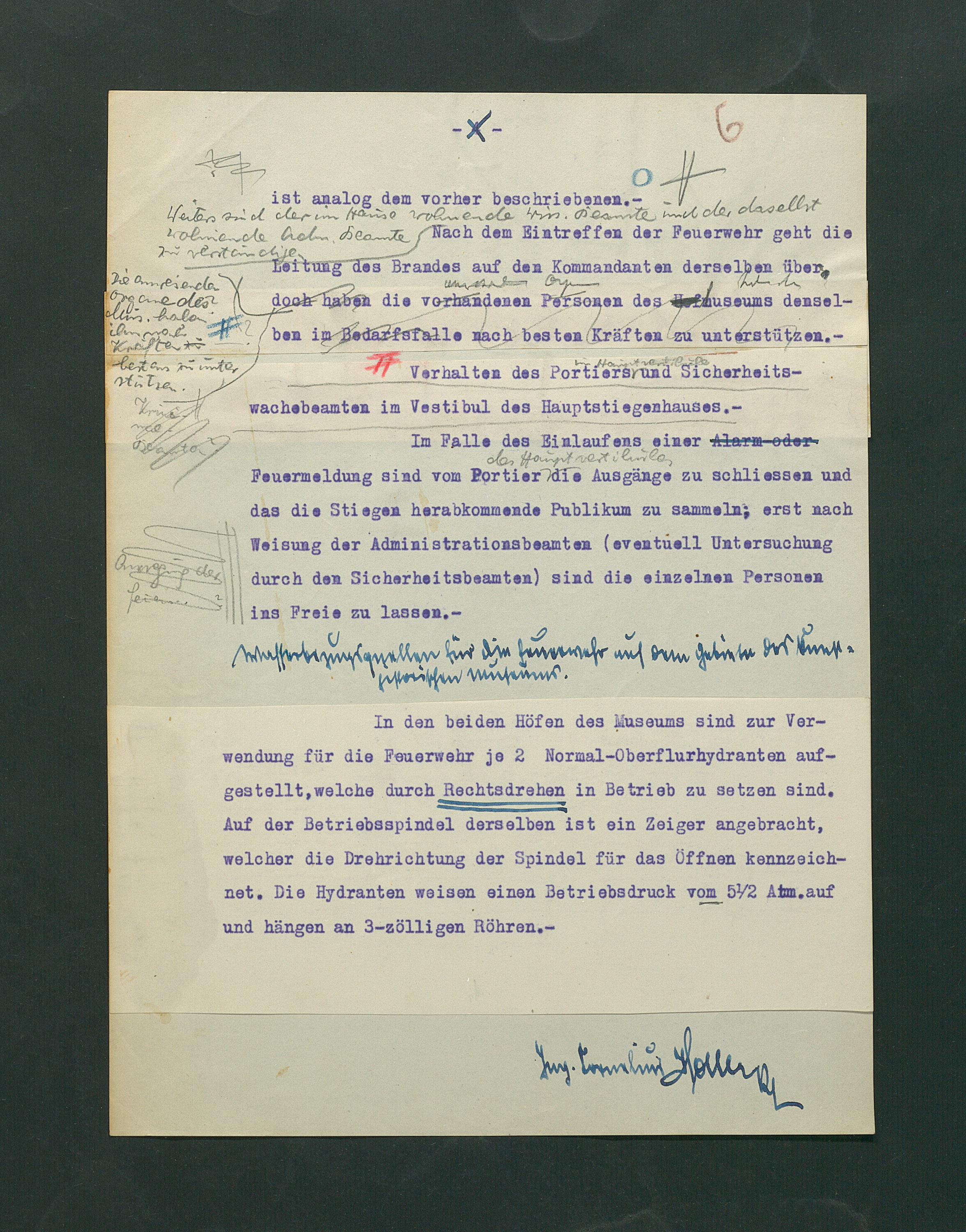 Entwurf einer Feuerlöschordnung für das Kunsthistorische Museum, 1926