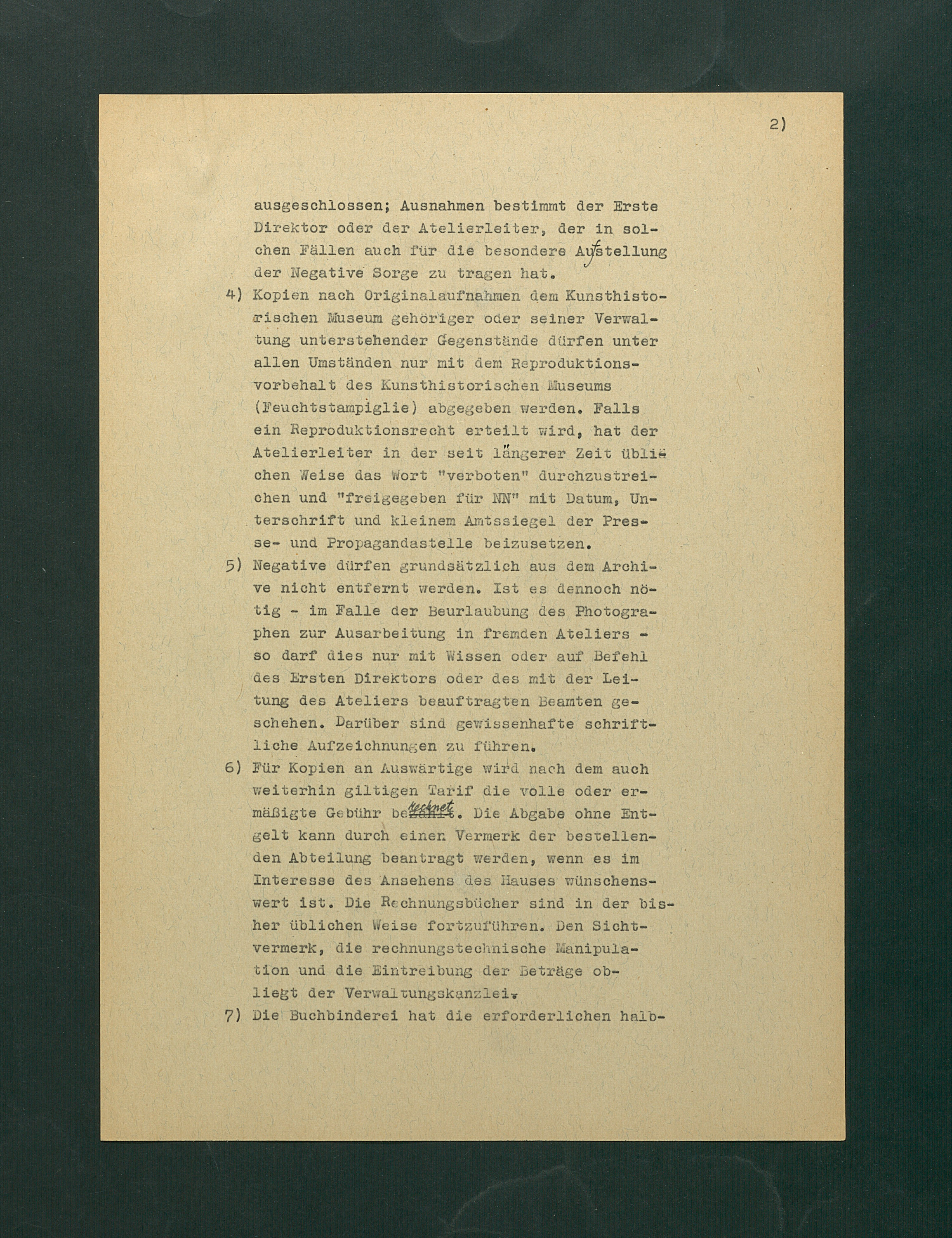 Dienstordnung für das photographische Atelier und Reproduktionsangelegenheiten