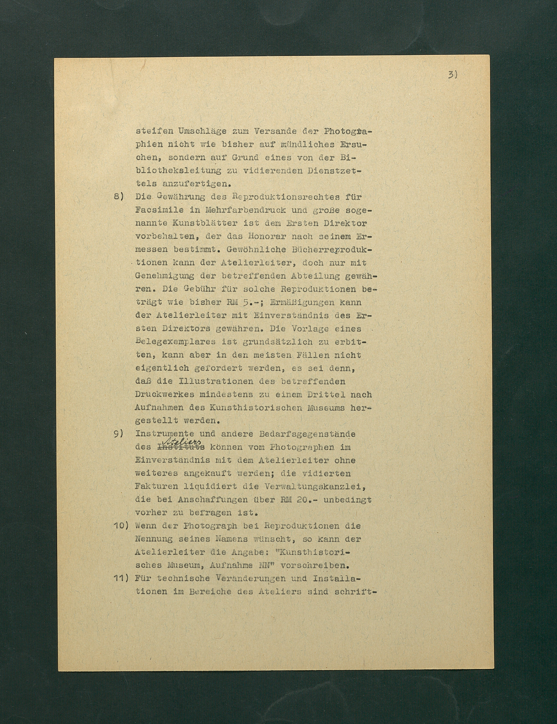 Dienstordnung für das photographische Atelier und Reproduktionsangelegenheiten