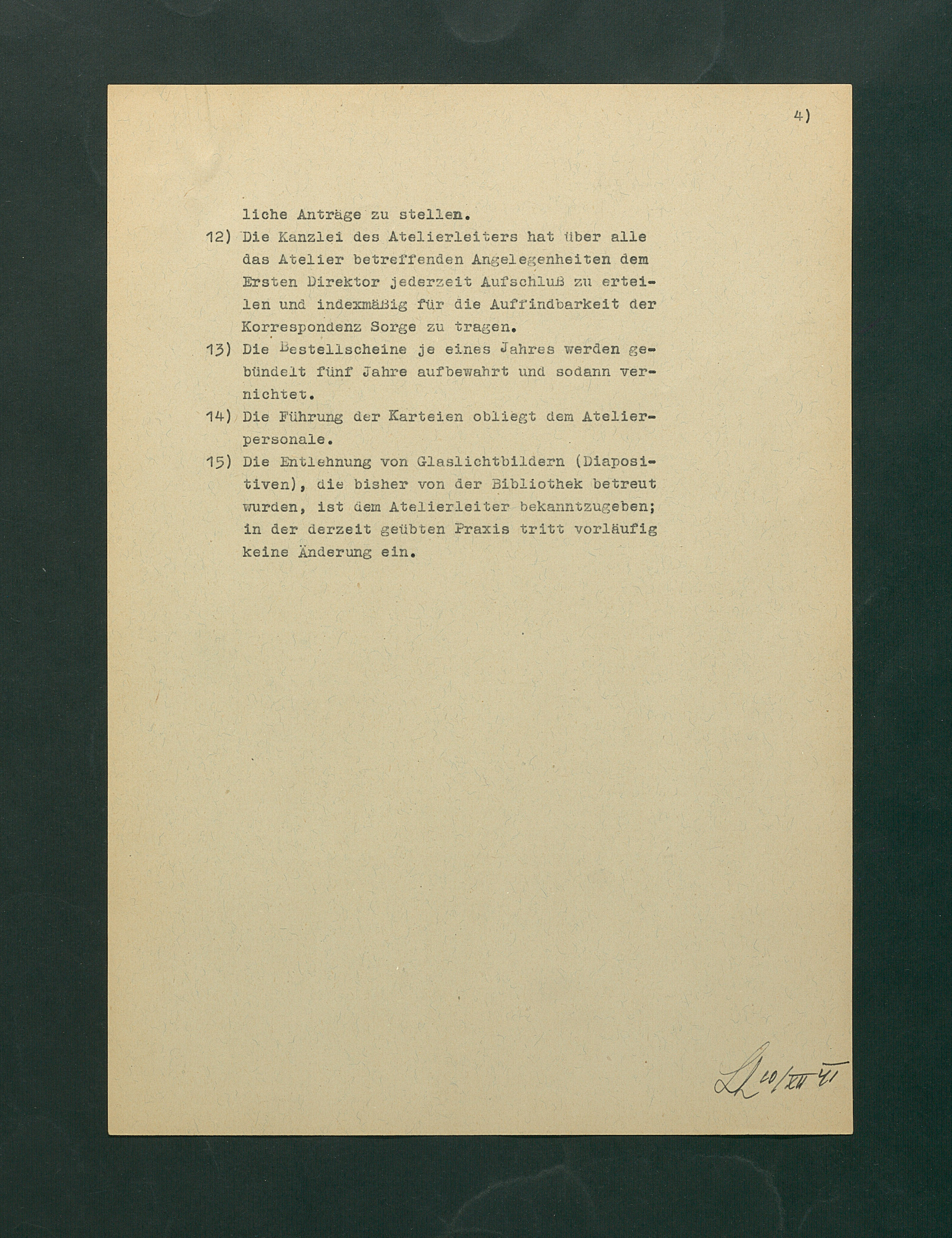 Dienstordnung für das photographische Atelier und Reproduktionsangelegenheiten