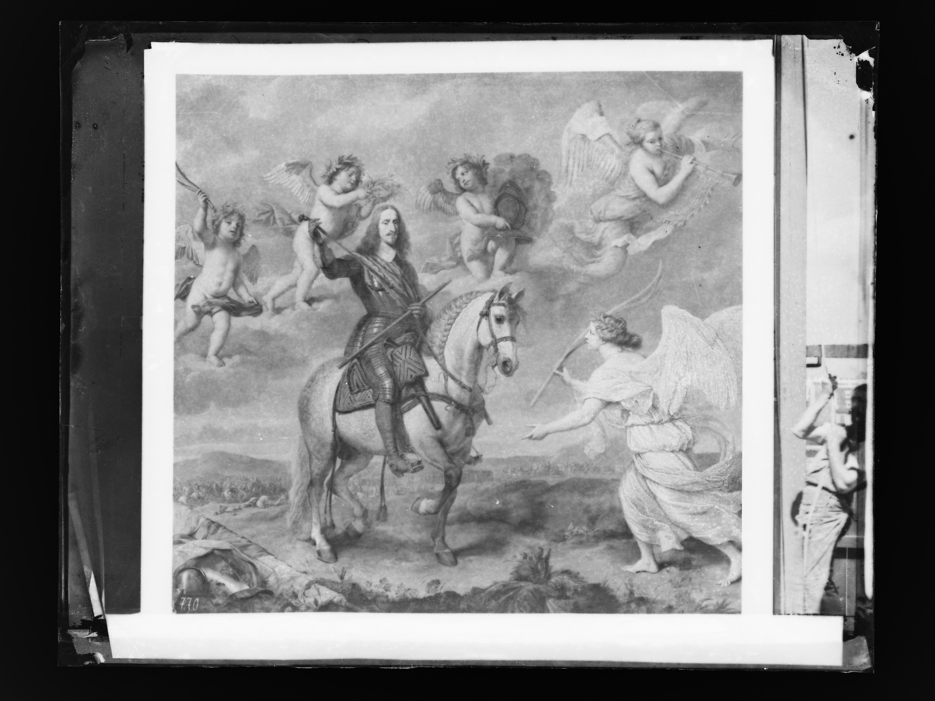 Jan van den Hoecke, Erzherzog Leopold Wilhelm (1614-1662) in voller Rüstung zu Pferd, Photographie von Josef Löwy, 1888-1891, Maße der Glasplatte 22,9 cm × 28,9 cm, Kunsthistorisches Museum Wien, Gemäldegalerie, Inv.-Nr. GG 1712, Negativplatten-Nr. 770.
