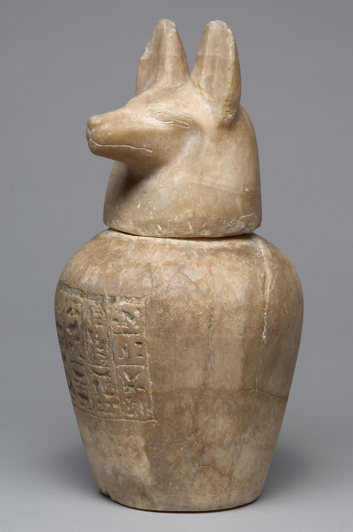 Kanope der Tjes-bastet-peret mit Deckel in Form eines Schakalkopfes