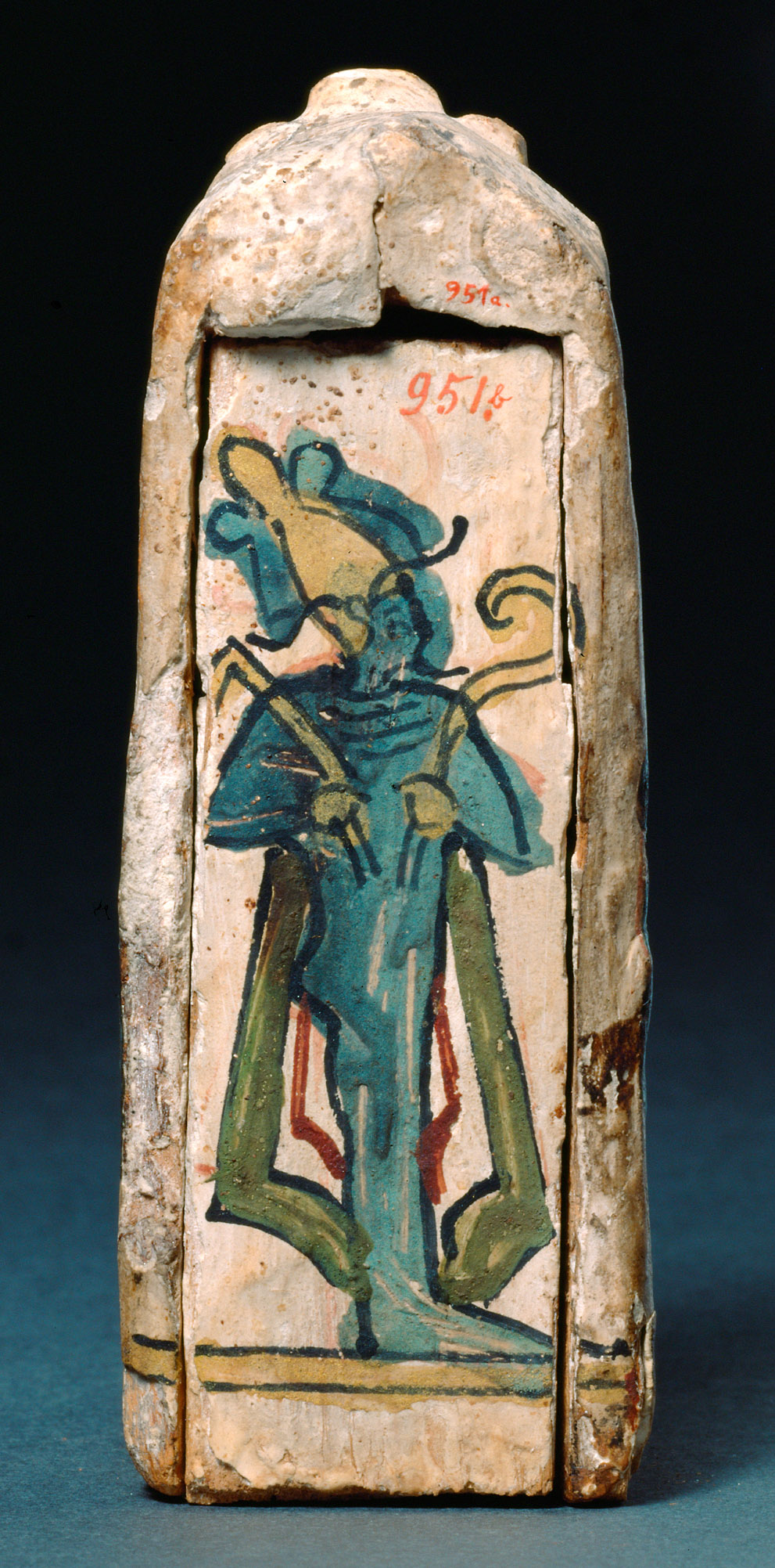 Obeliskenförmiger Behälter mit Osirisfigur