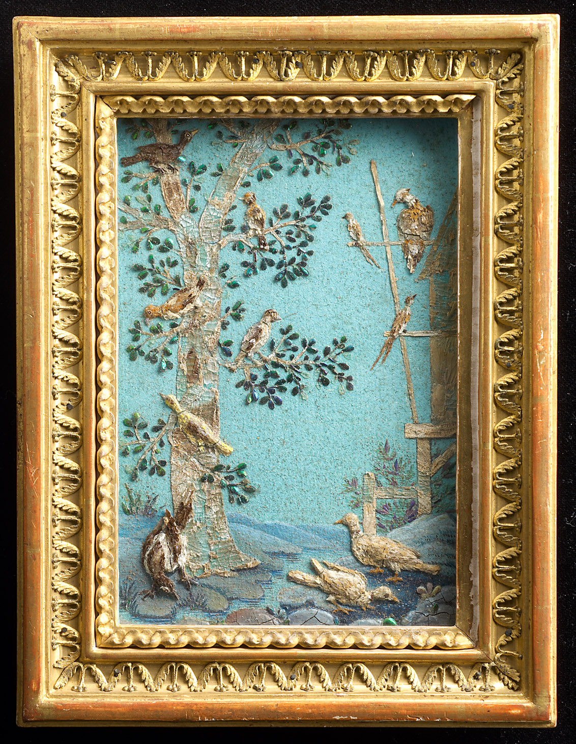 Baum mit Wasservögel, Tierbild, Pflanzenmosaik, Wasservögel