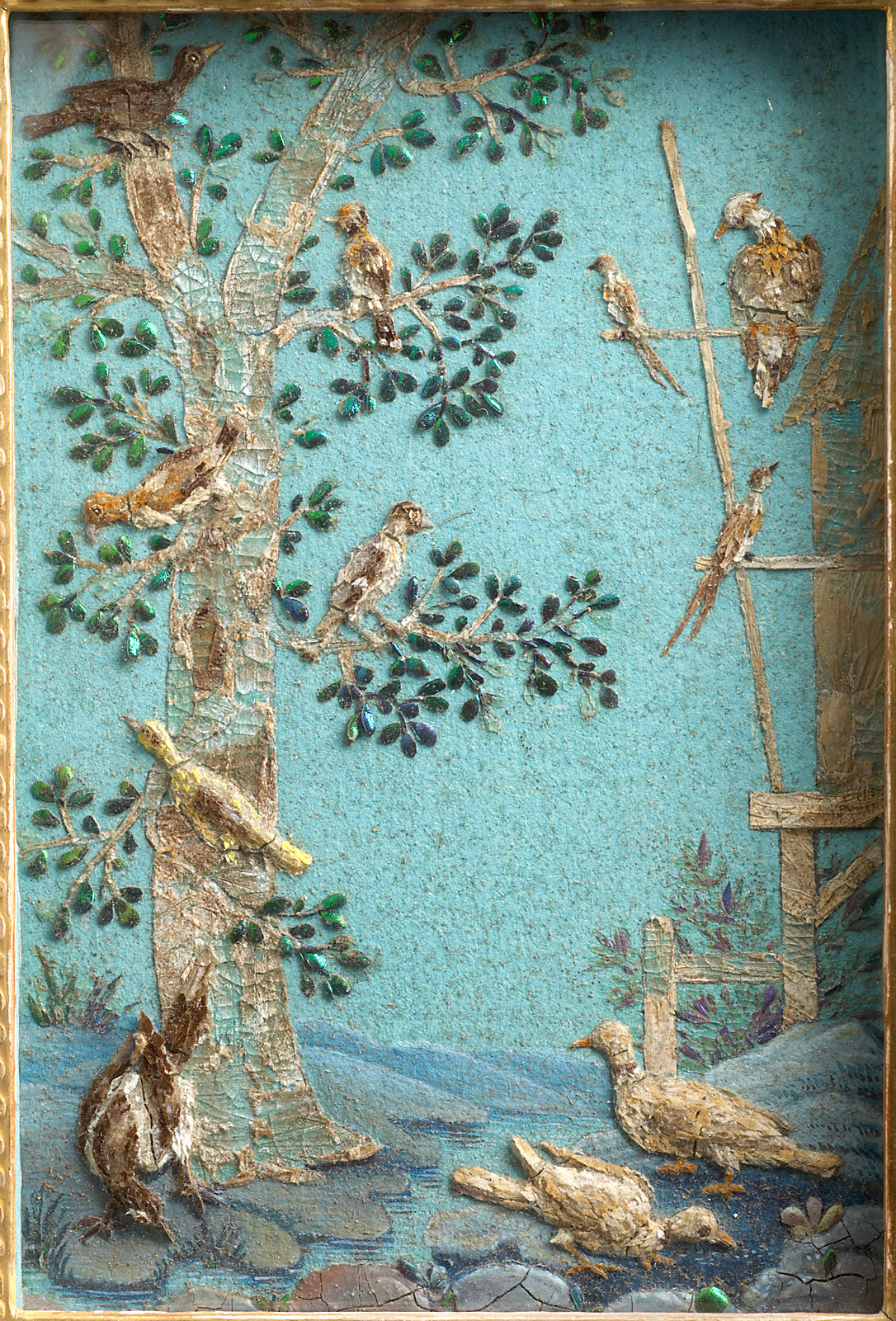 Baum mit Wasservögel, Tierbild, Pflanzenmosaik, Wasservögel