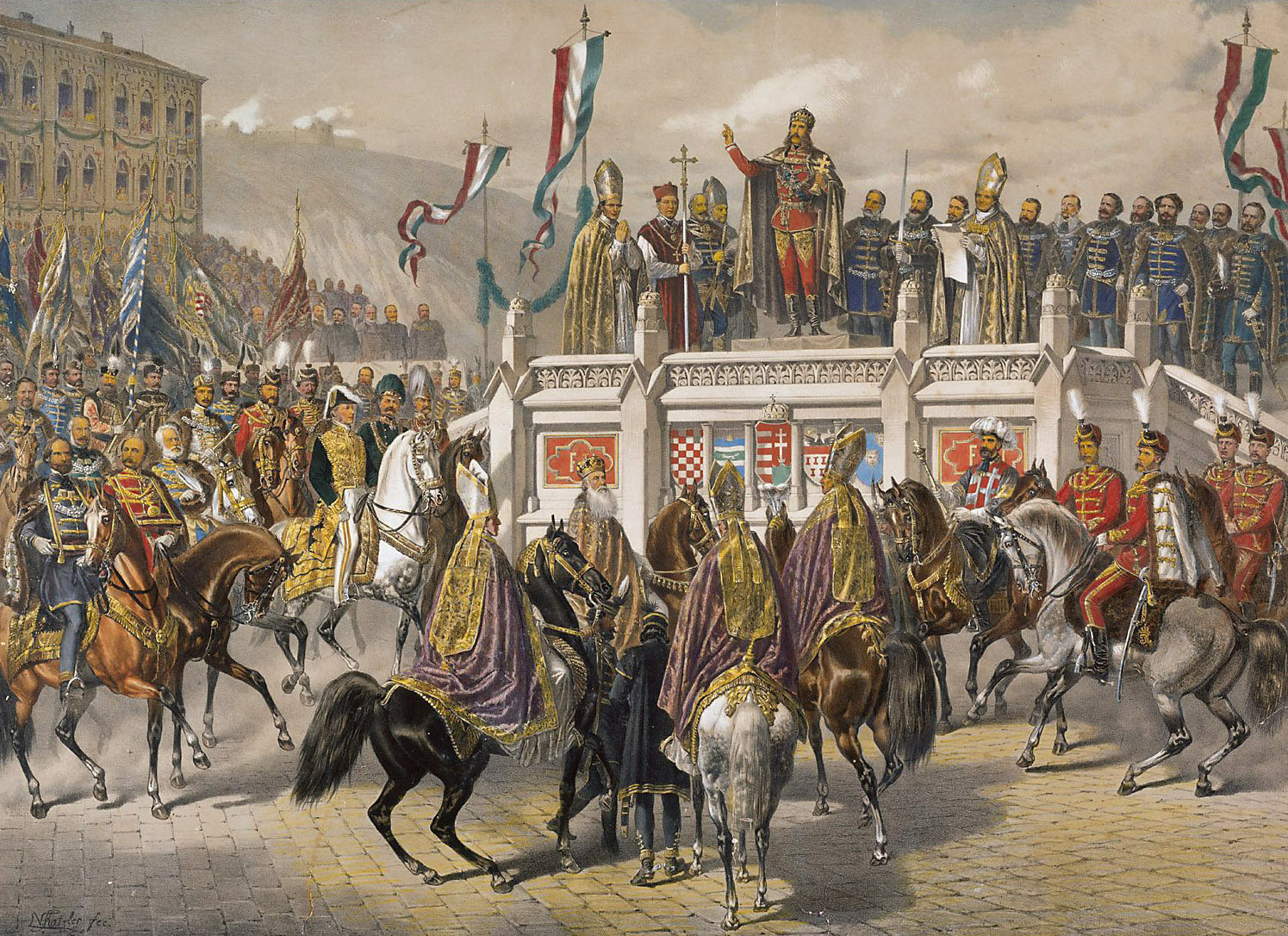 Emperor Franz Joseph taking the Hungarian coronation oath in 1867