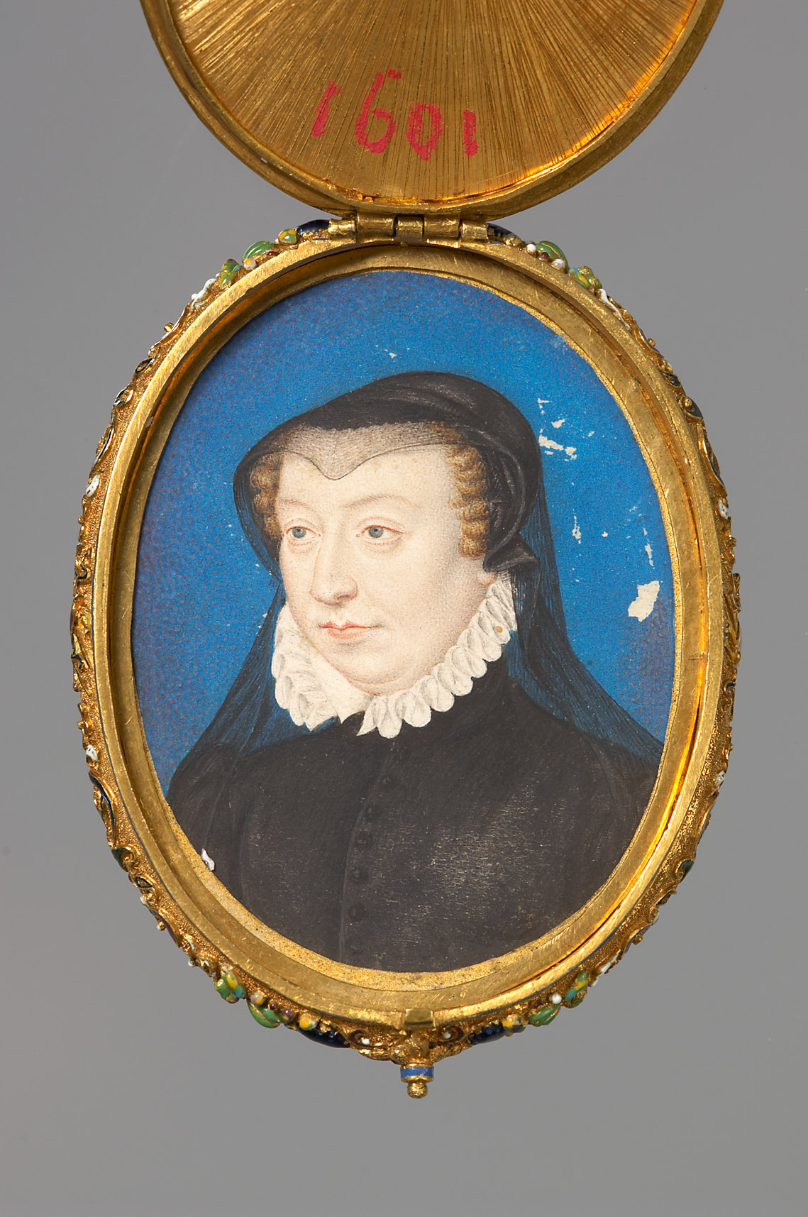 Medaillonkapsel mit den Miniaturbildnissen von Karl IX. v. Frankreich (1550-1574) und seiner Mutter Katharina de´ Medici