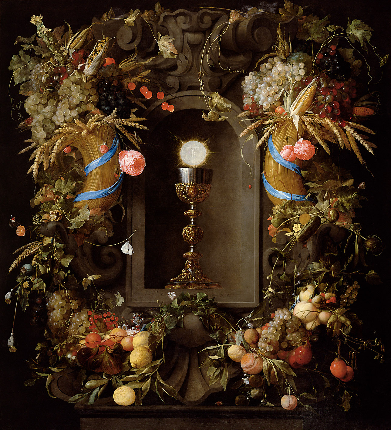Eucharistie, von Fruchtgirlanden umgeben - Kunstwerke