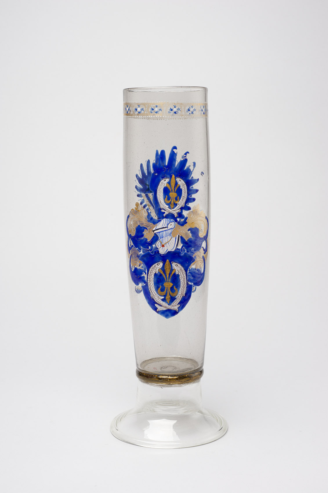 Stangenglas mit Wappen der Familien Unterholzer und Fürleger