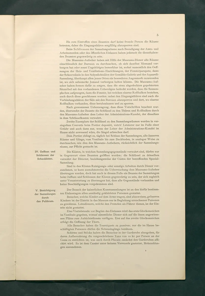Bestimmungen für den Dienstbetrieb in den kunsthistorischen Sammlungen des Allerhöchsten Kaiserhauses