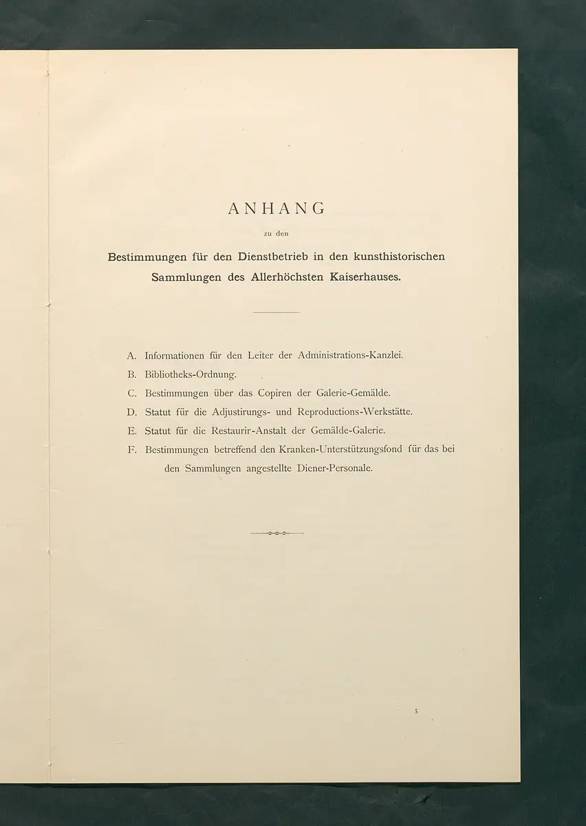 Bestimmungen für den Dienstbetrieb in den kunsthistorischen Sammlungen des Allerhöchsten Kaiserhauses