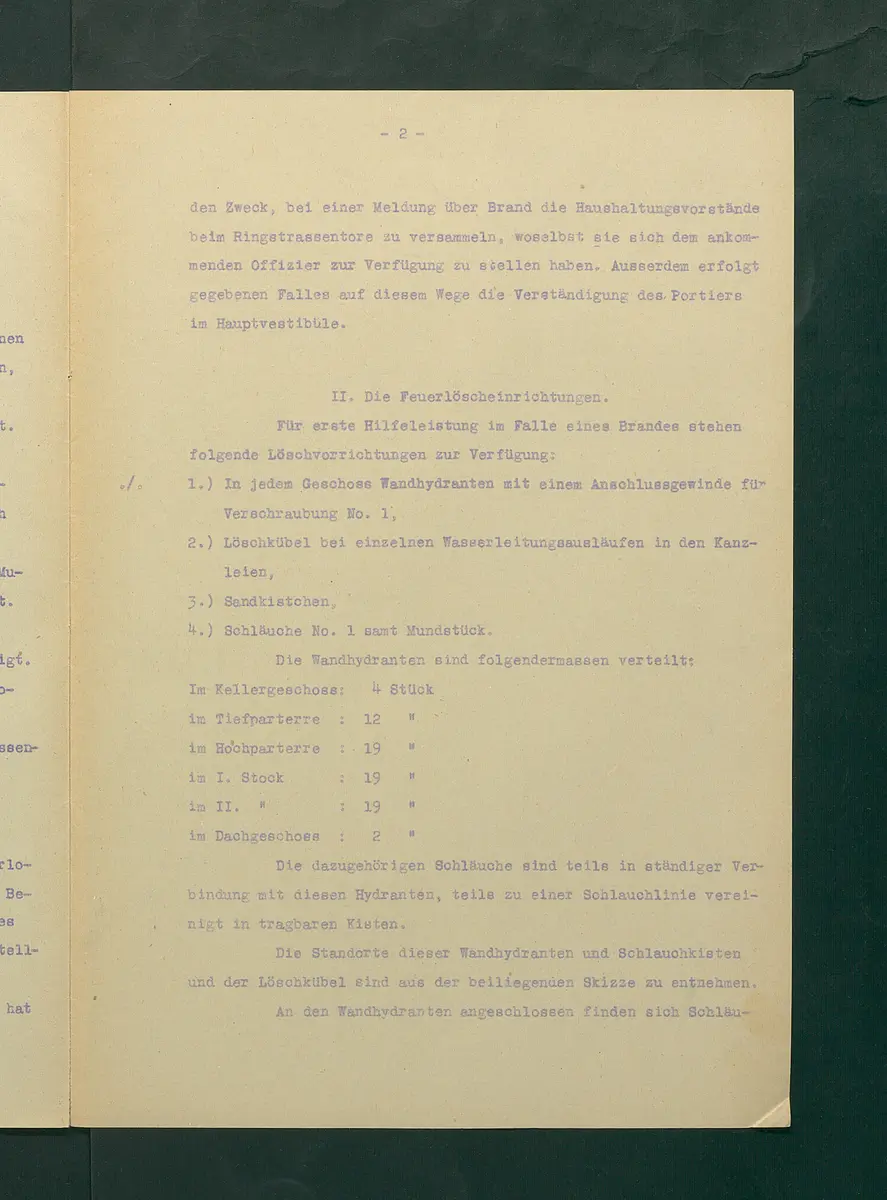 Feuerlöschordnung für das Kunsthistorische Museum, 1927
