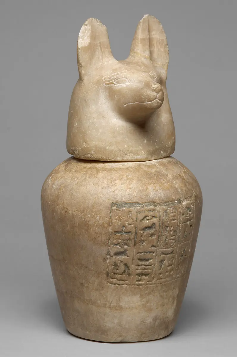 Kanope der Tjes-bastet-peret mit Deckel in Form eines Schakalkopfes