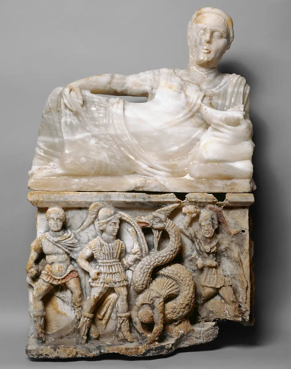 Deckel zu Aschenkiste I 1045a: Gelagerter Mann