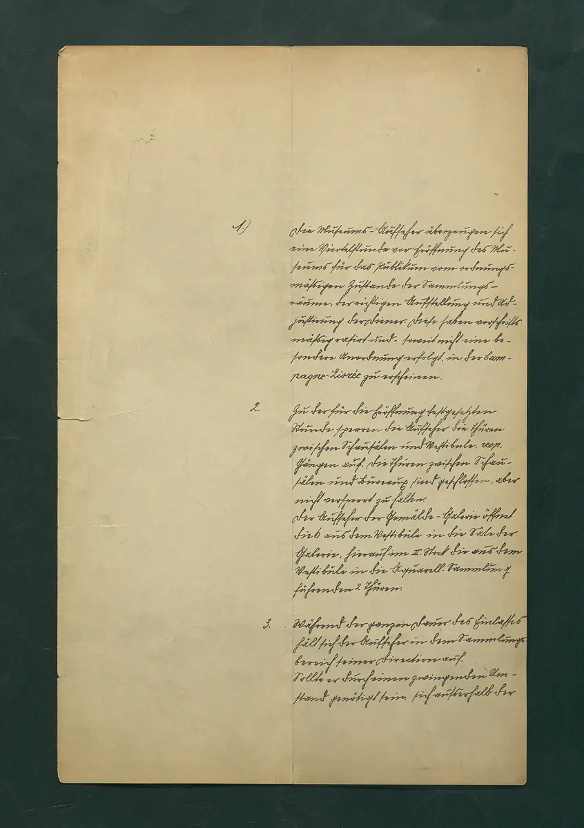 handschriftliche Dienstordnung für Museumsaufseher