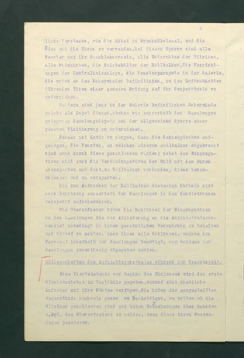 Dienstbestimmungen für das Aufsichtspersonal in den Sammlungen
