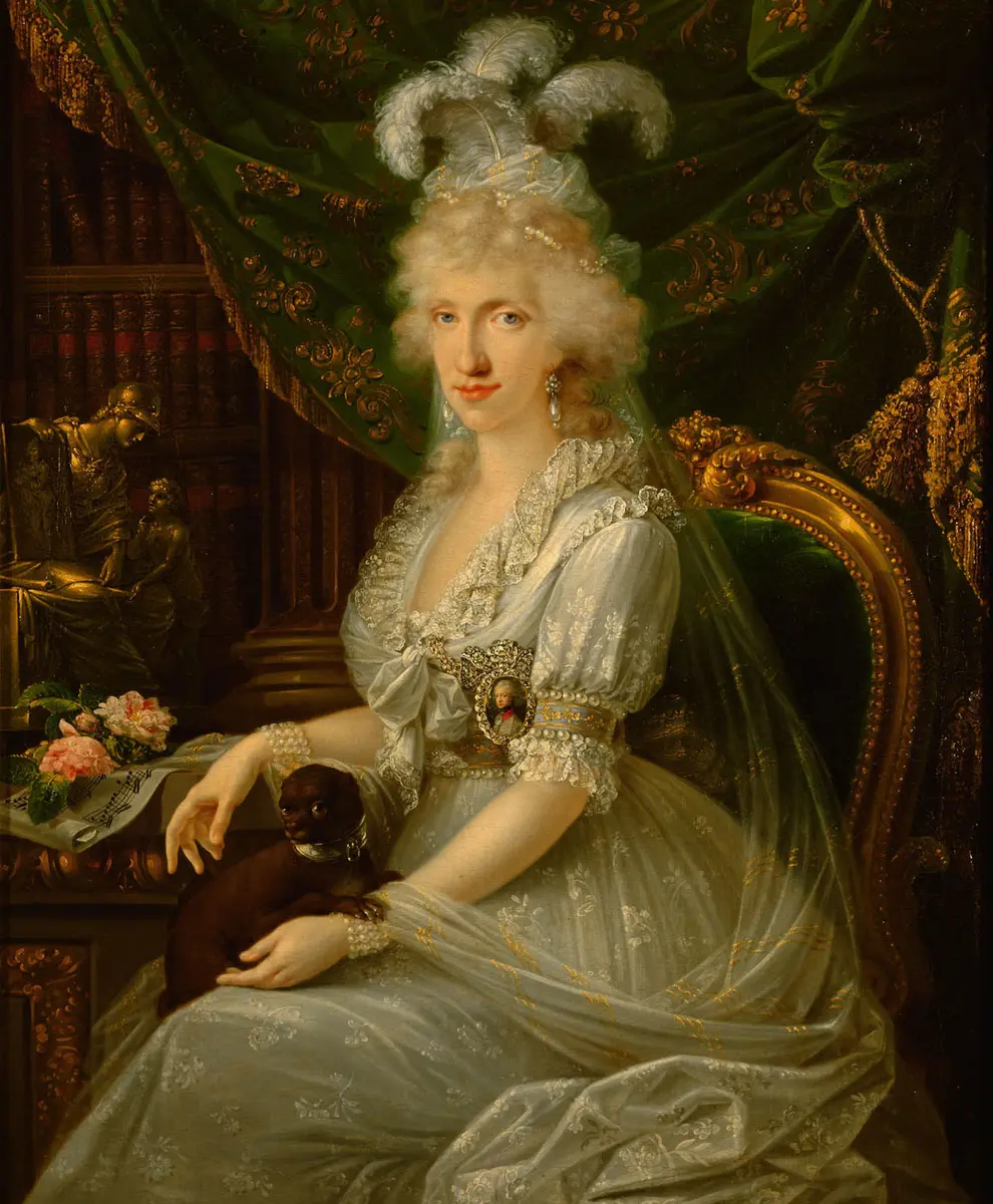 Marie Luise (Ludovica) von Neapel-Sizilien (1773-1802), Gemahlin von Ferdinand III. von Toskana, an einem Tisch sitzend, Kniestück