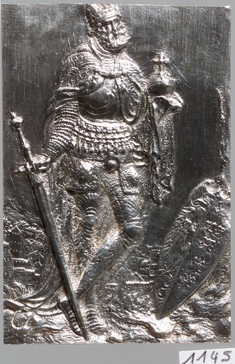 König Carolus Magnus; aus einer Serie von Plaketten mit Darstellungen der 12 ältesten deutschen Könige